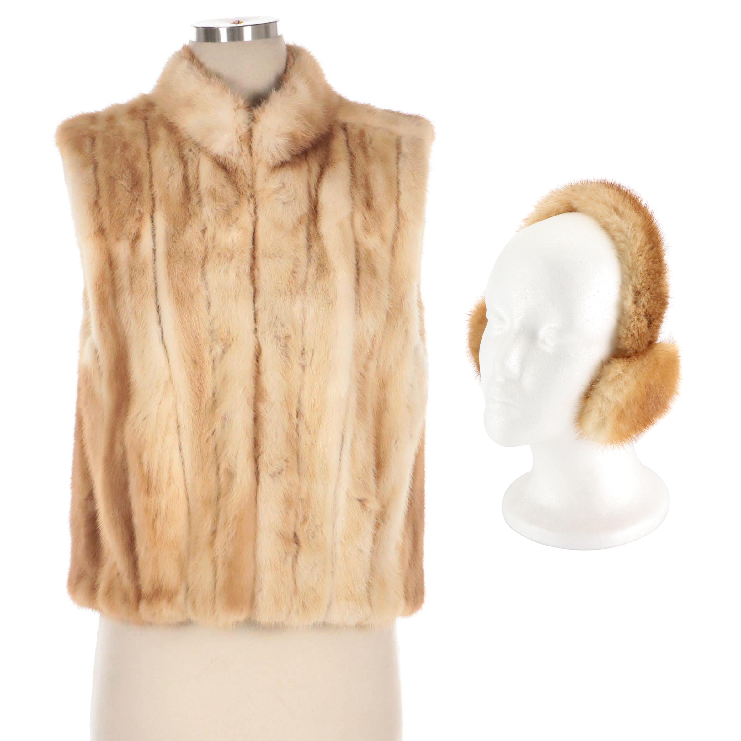 Cross Mink Fur Vest and Earmuffs
