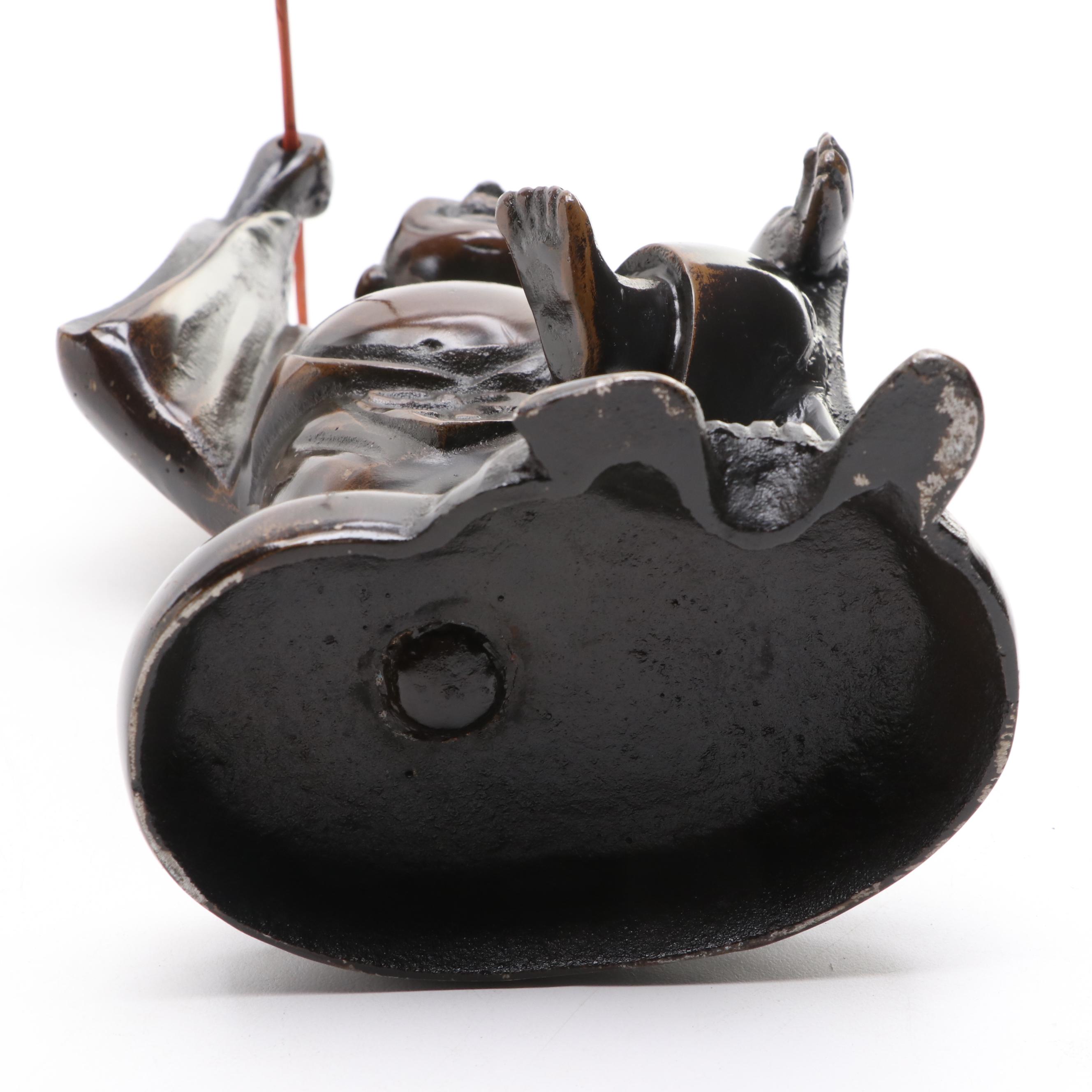 Japanese Patinated Cast Metal Hotei Figure