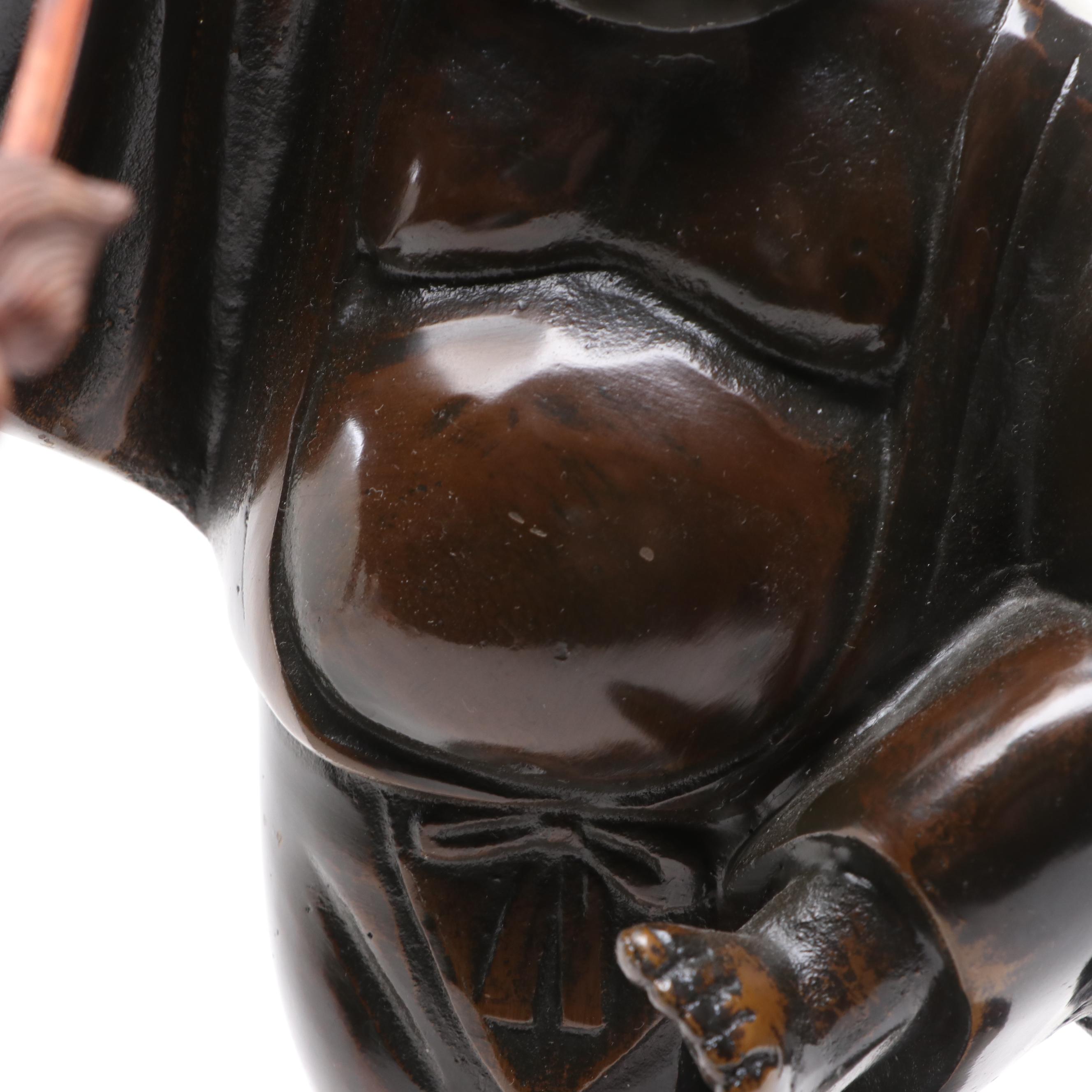 Japanese Patinated Cast Metal Hotei Figure