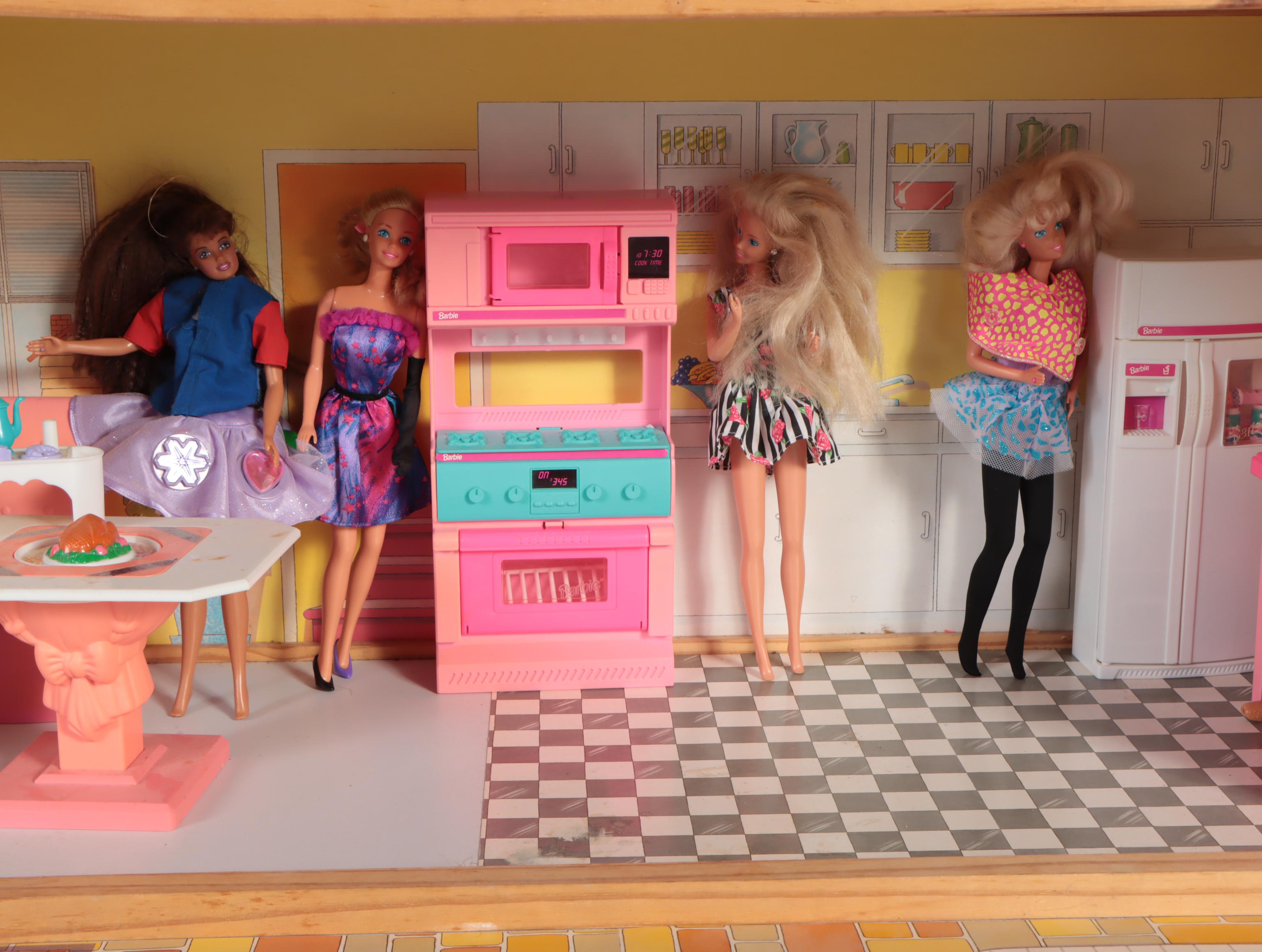 Barbie Dolls with Dollhouse, Furniture and Accessories