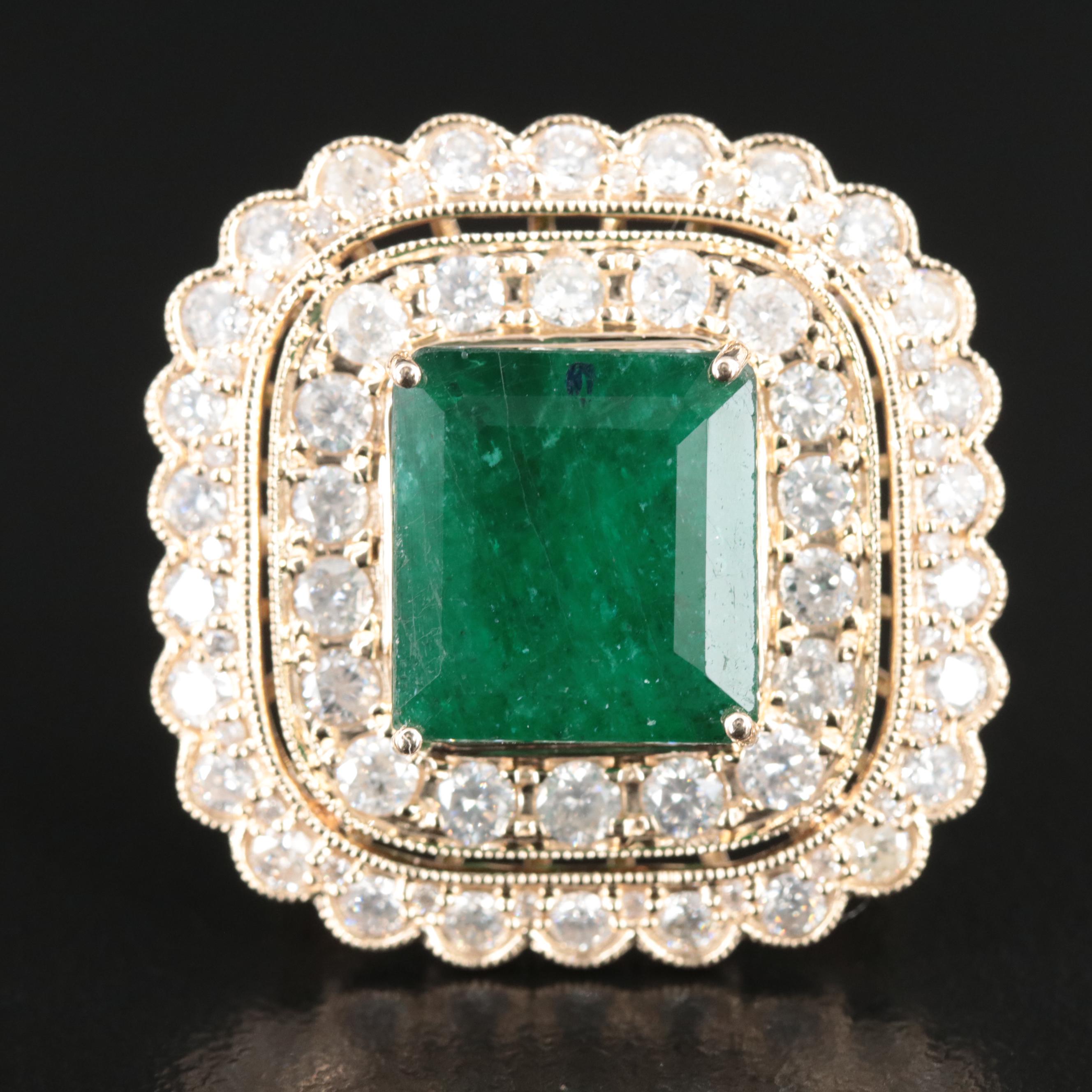 Ellanza 14K 6.57 CT Emerald and 2.27 CTW Diamond Ring