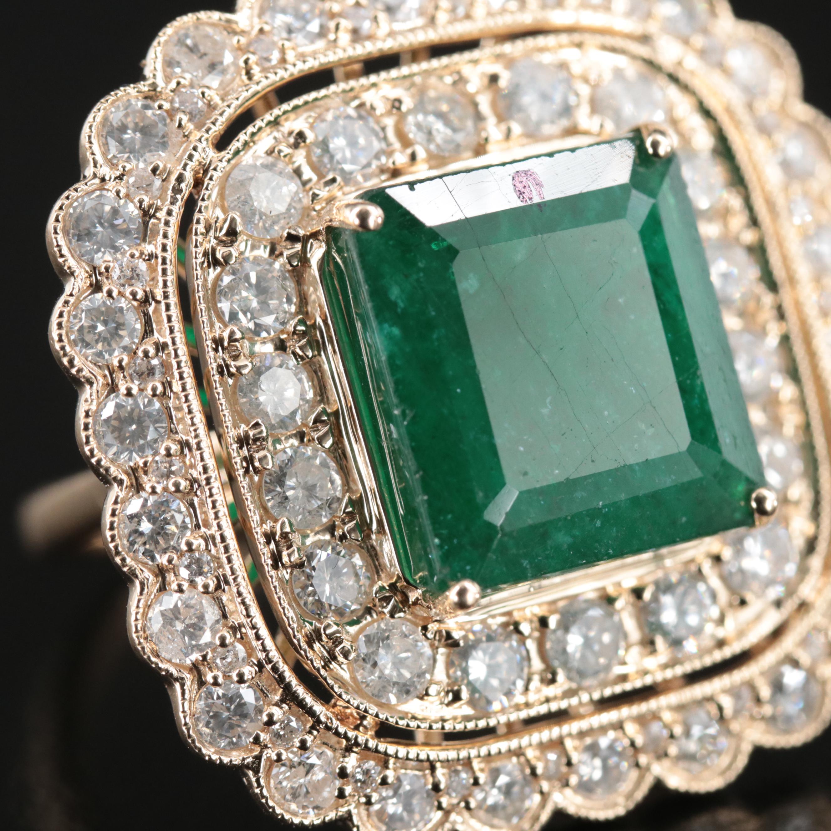 Ellanza 14K 6.57 CT Emerald and 2.27 CTW Diamond Ring