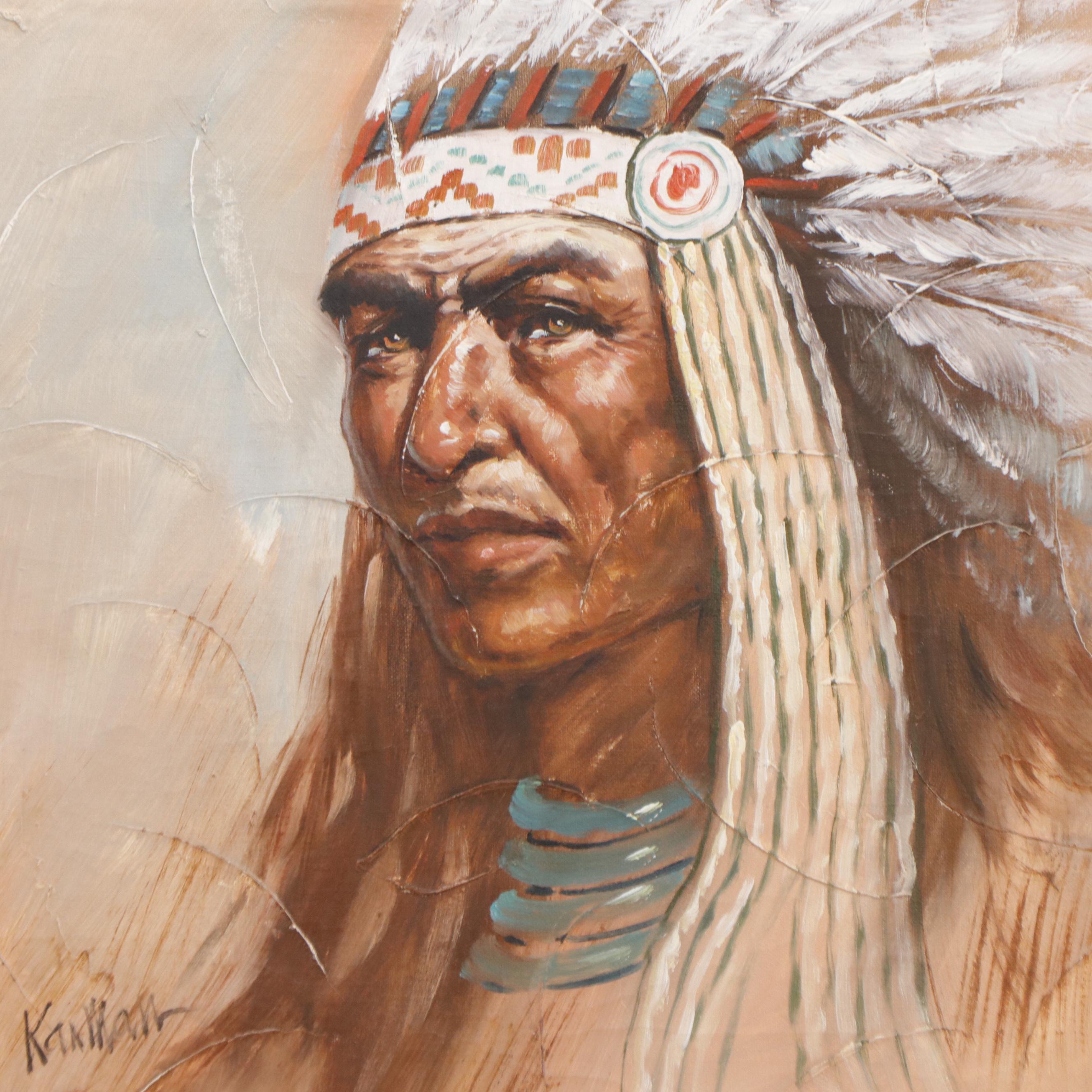 Portrait Oil Painting of Native American Chief