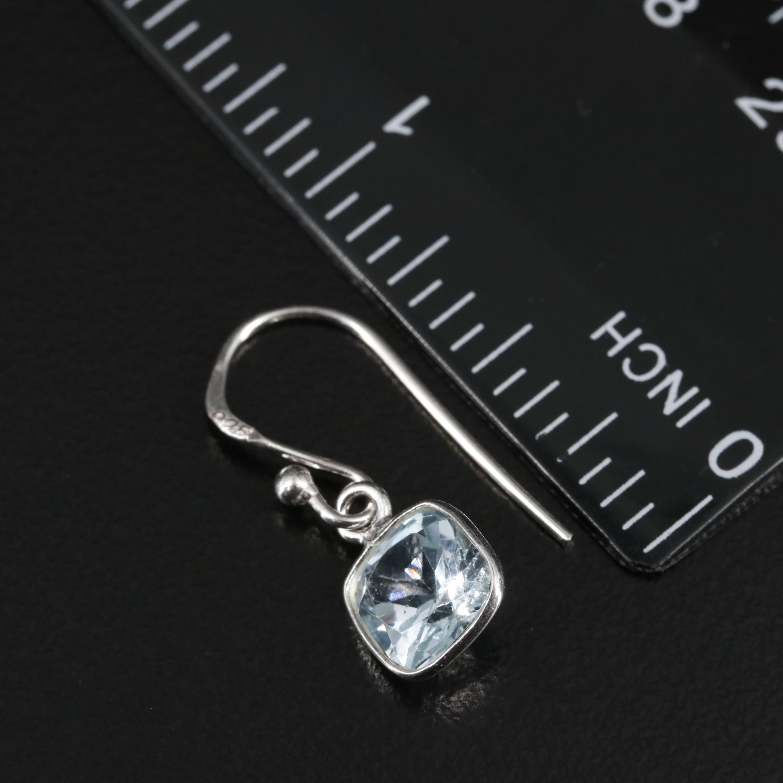 Sterling Blue Topaz Square Drop Earrings