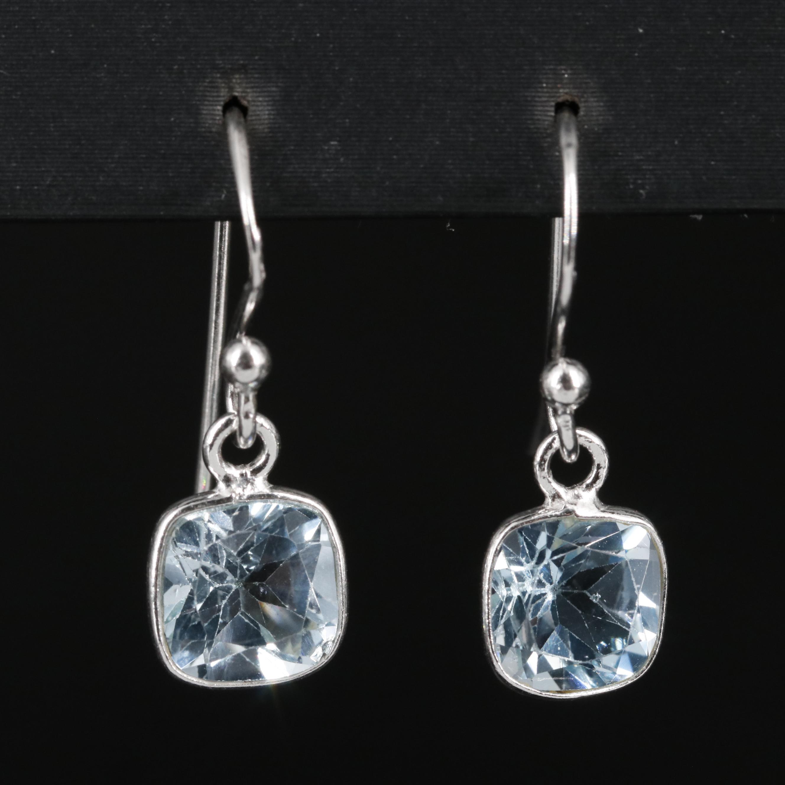 Sterling Blue Topaz Square Drop Earrings