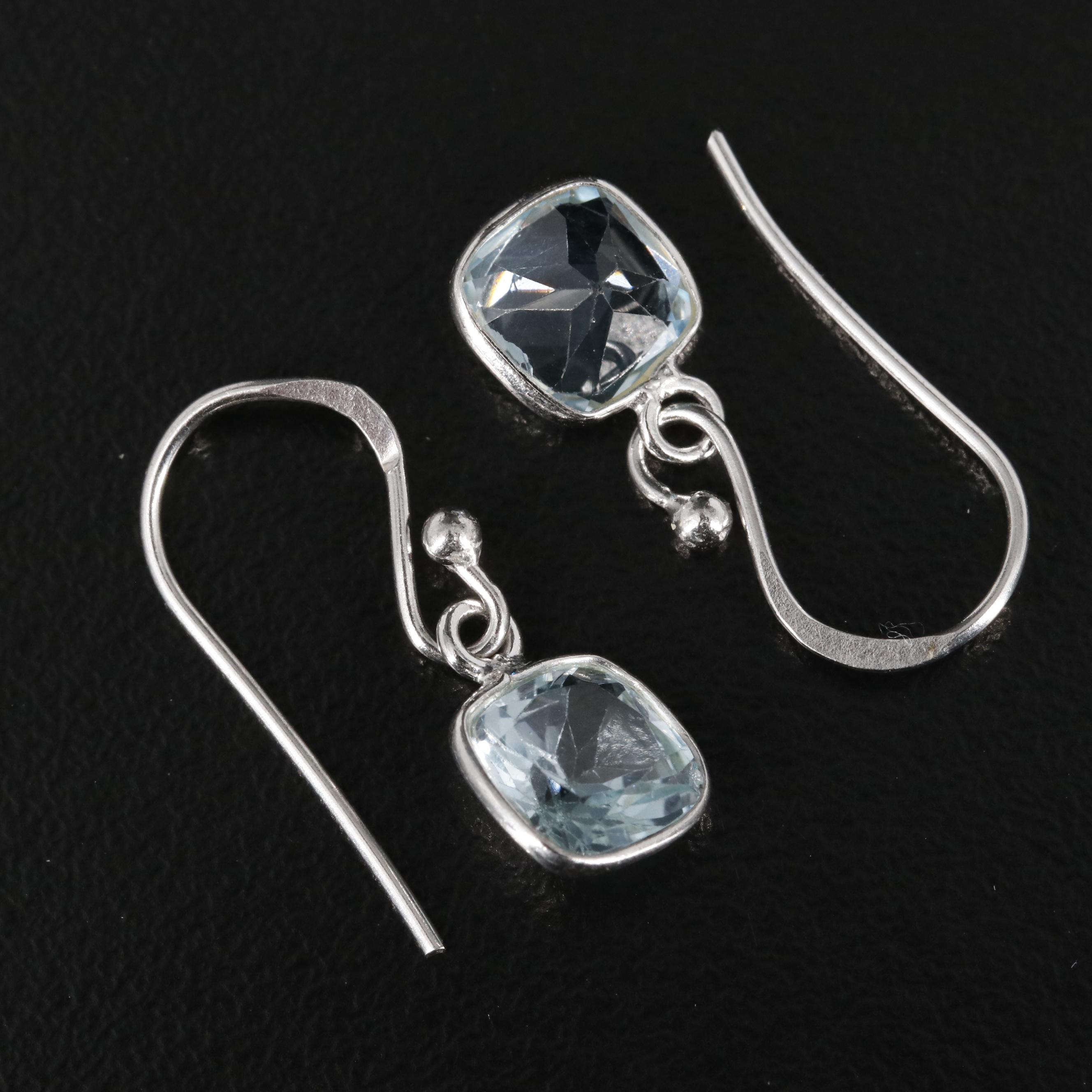 Sterling Blue Topaz Square Drop Earrings