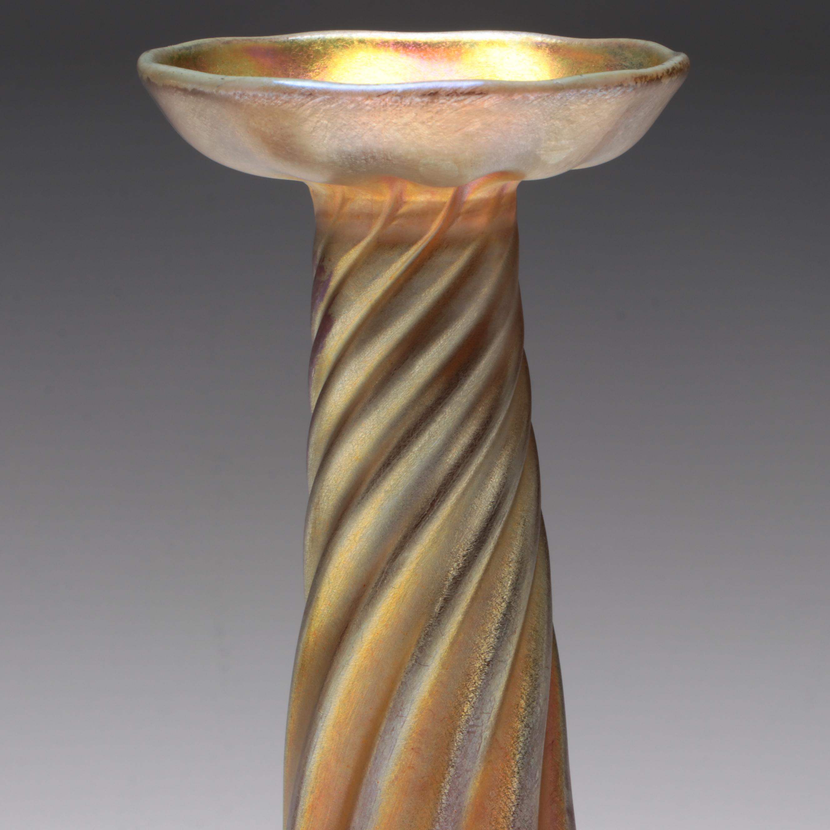 Louis Comfort Tiffany Favrile Art Glass Candlesticks, Early 20th Century