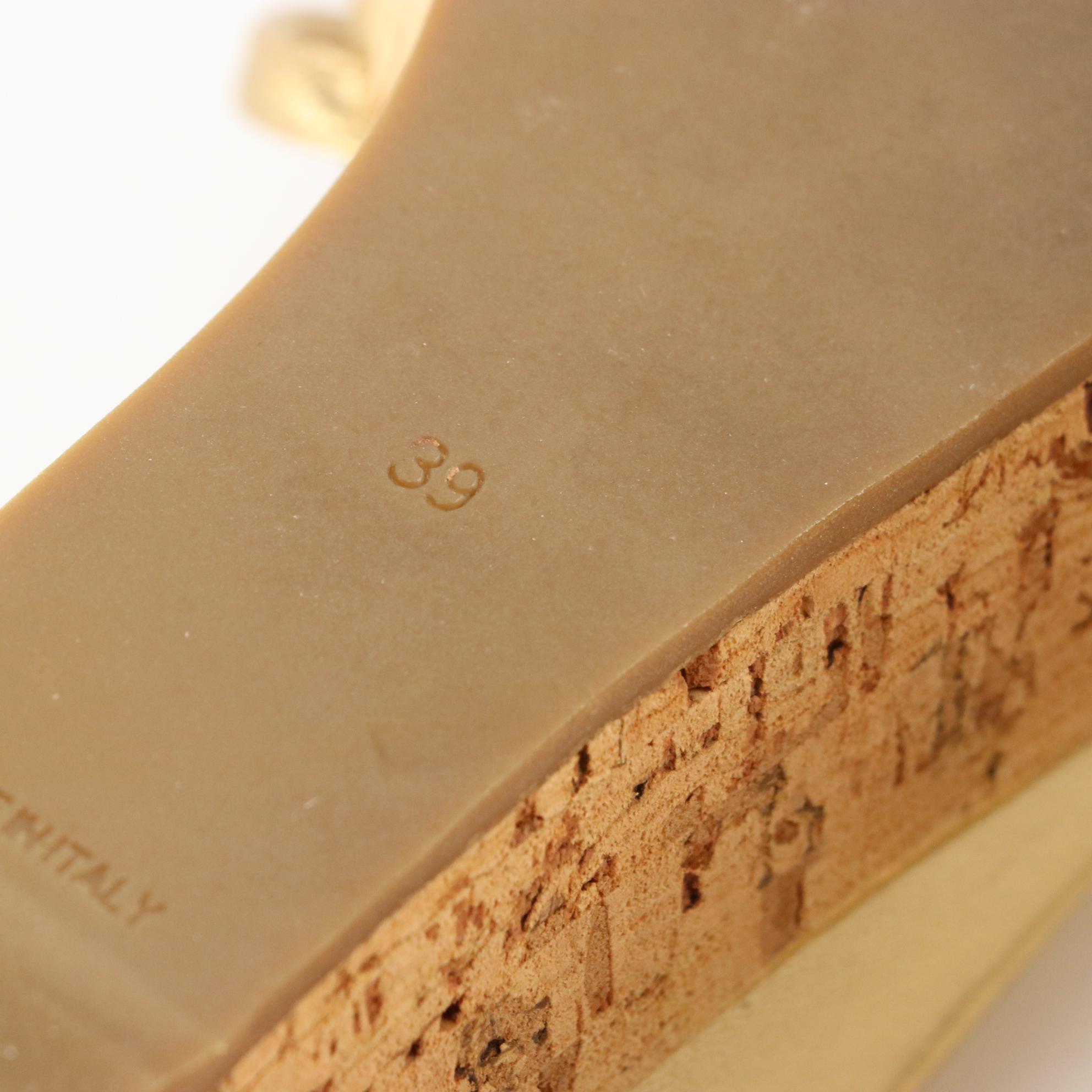 Prada Wedge Sandals in Two-Tone Metallic Leather and Cork