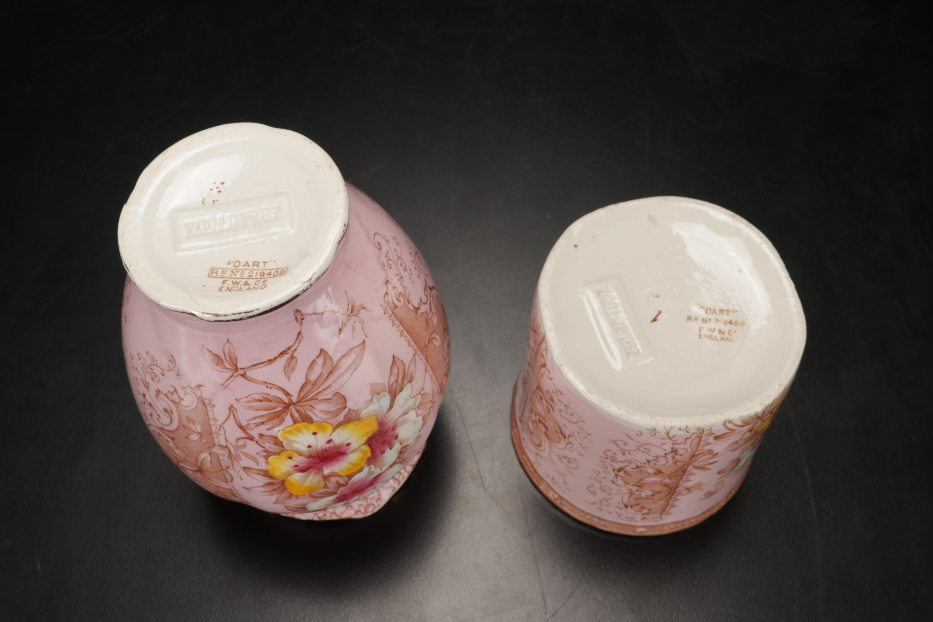 F. Winkle & Co. "Dart" Vase and Cup, Manning Bowman Teapot and Pink Tableware