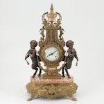 Imperial Neoclassical Style Bronze Cherub and Marble Mantel Clock