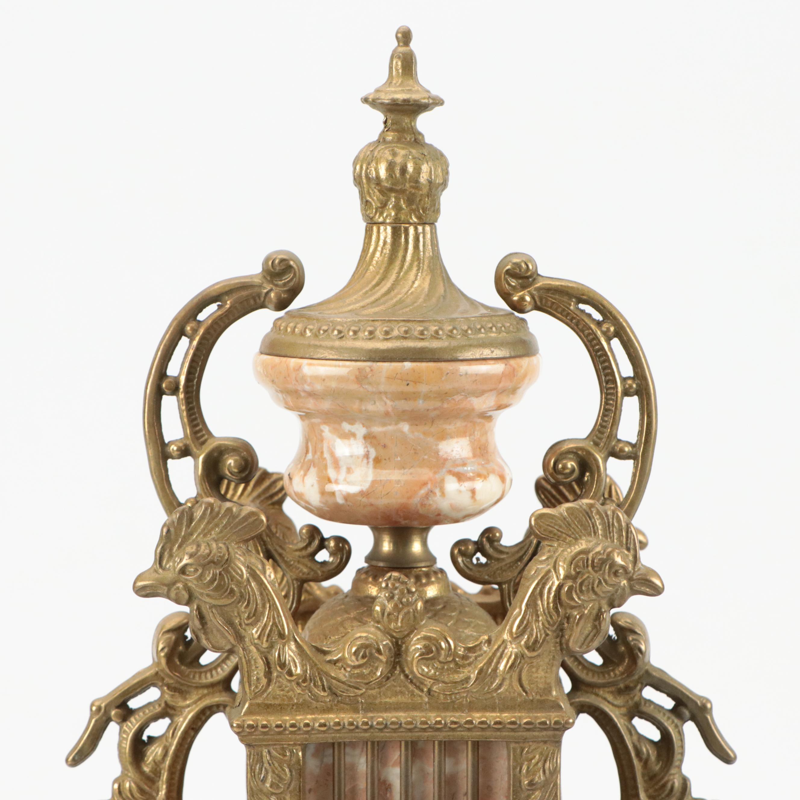 Imperial Neoclassical Style Bronze Cherub and Marble Mantel Clock