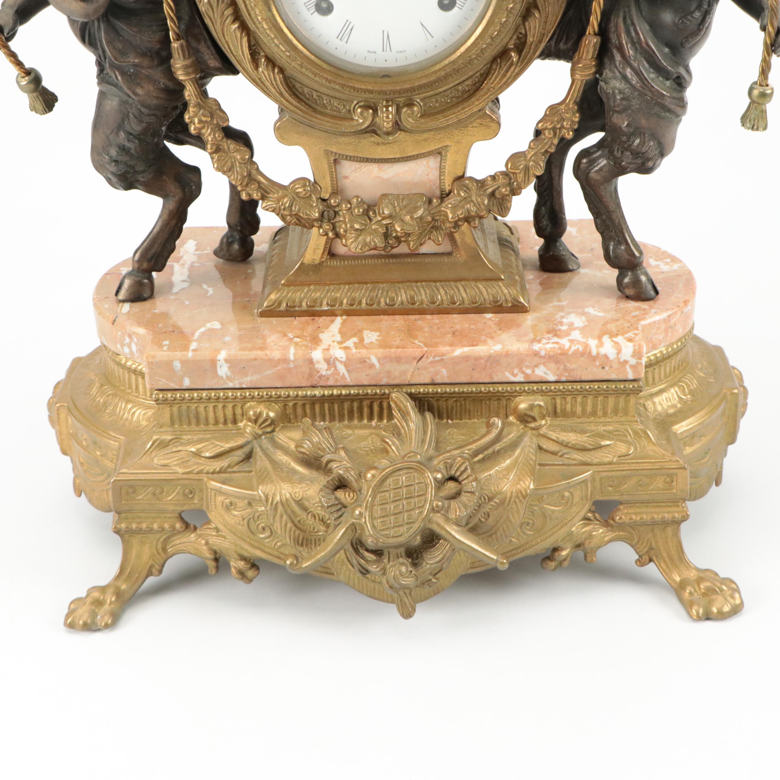 Imperial Neoclassical Style Bronze Cherub and Marble Mantel Clock