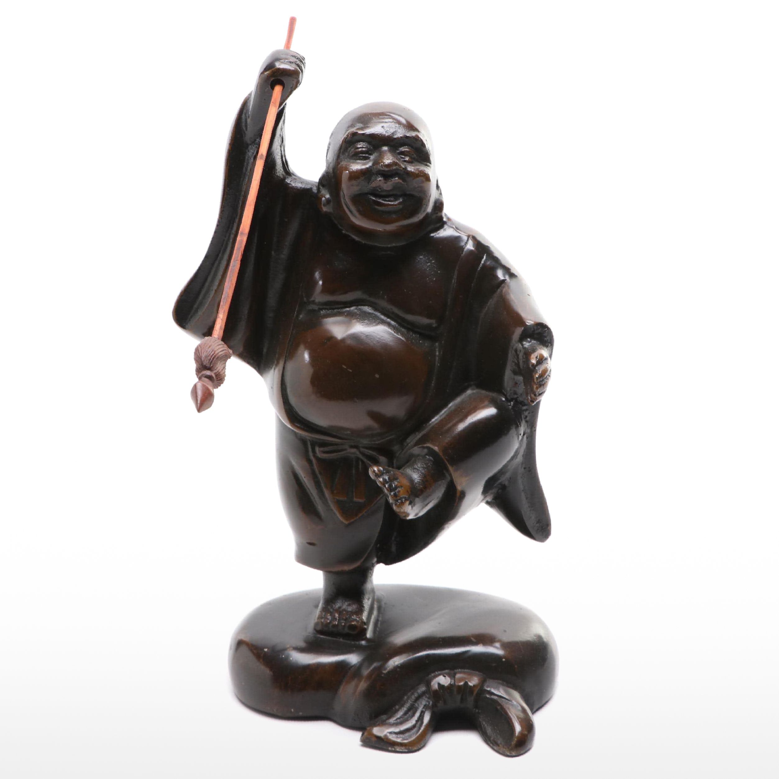 Japanese Patinated Cast Metal Hotei Figure