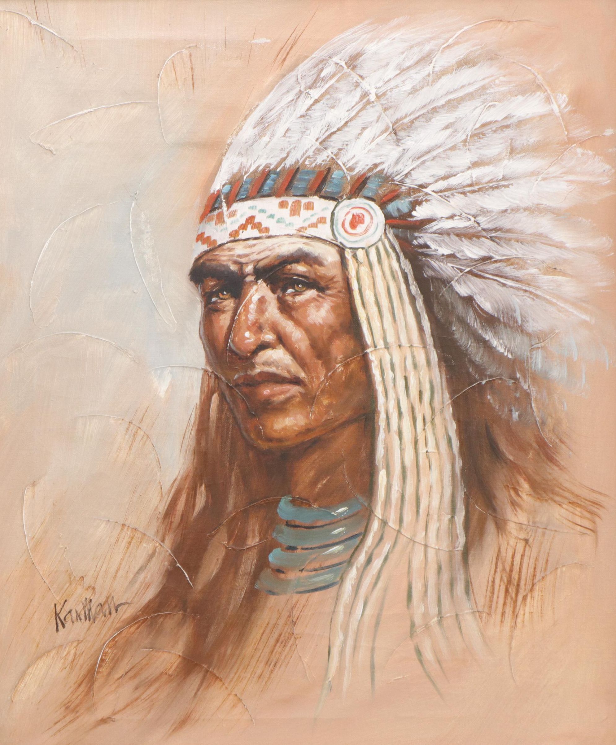 Portrait Oil Painting of Native American Chief