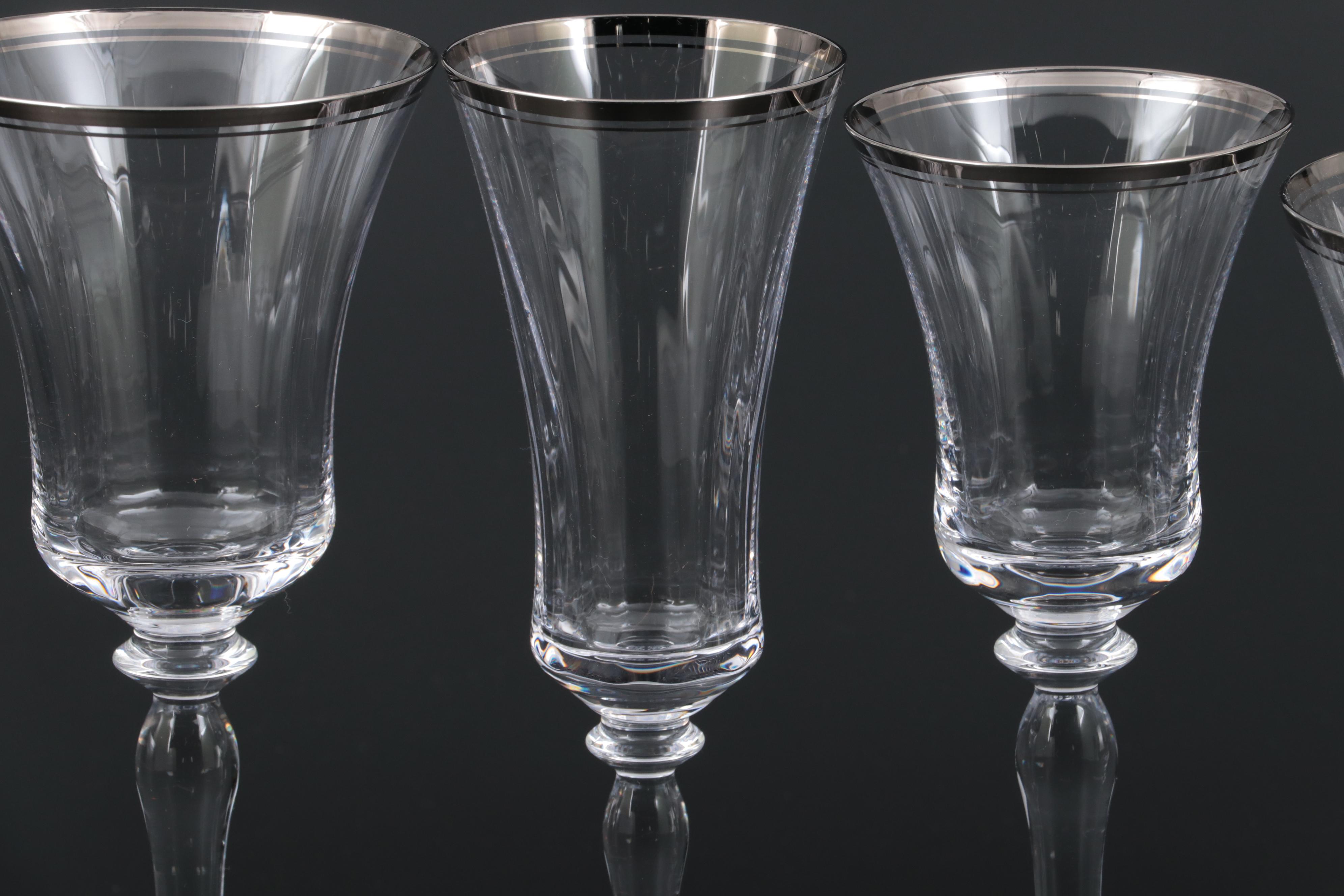 Mikasa "Jamestown Clear" Platinum Tone Trim Crystal Stemware EBTH