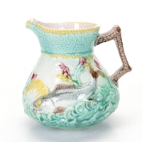 Majolica Undersea Theme Pitcher Featuring Large Fish, Late 19th C.