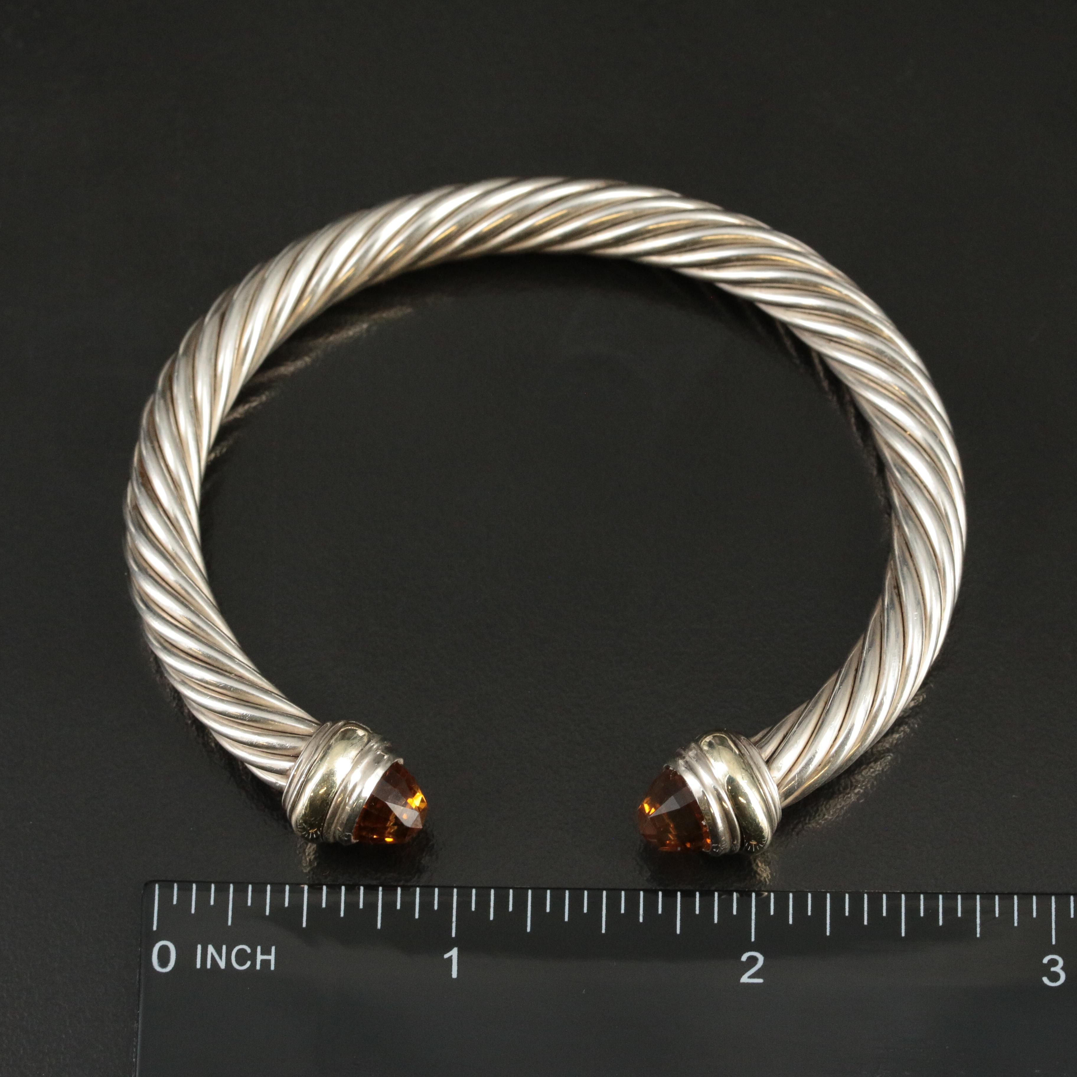 David Yurman "Cable Classic" Sterling Cuff and 14K with Citrine Terminals