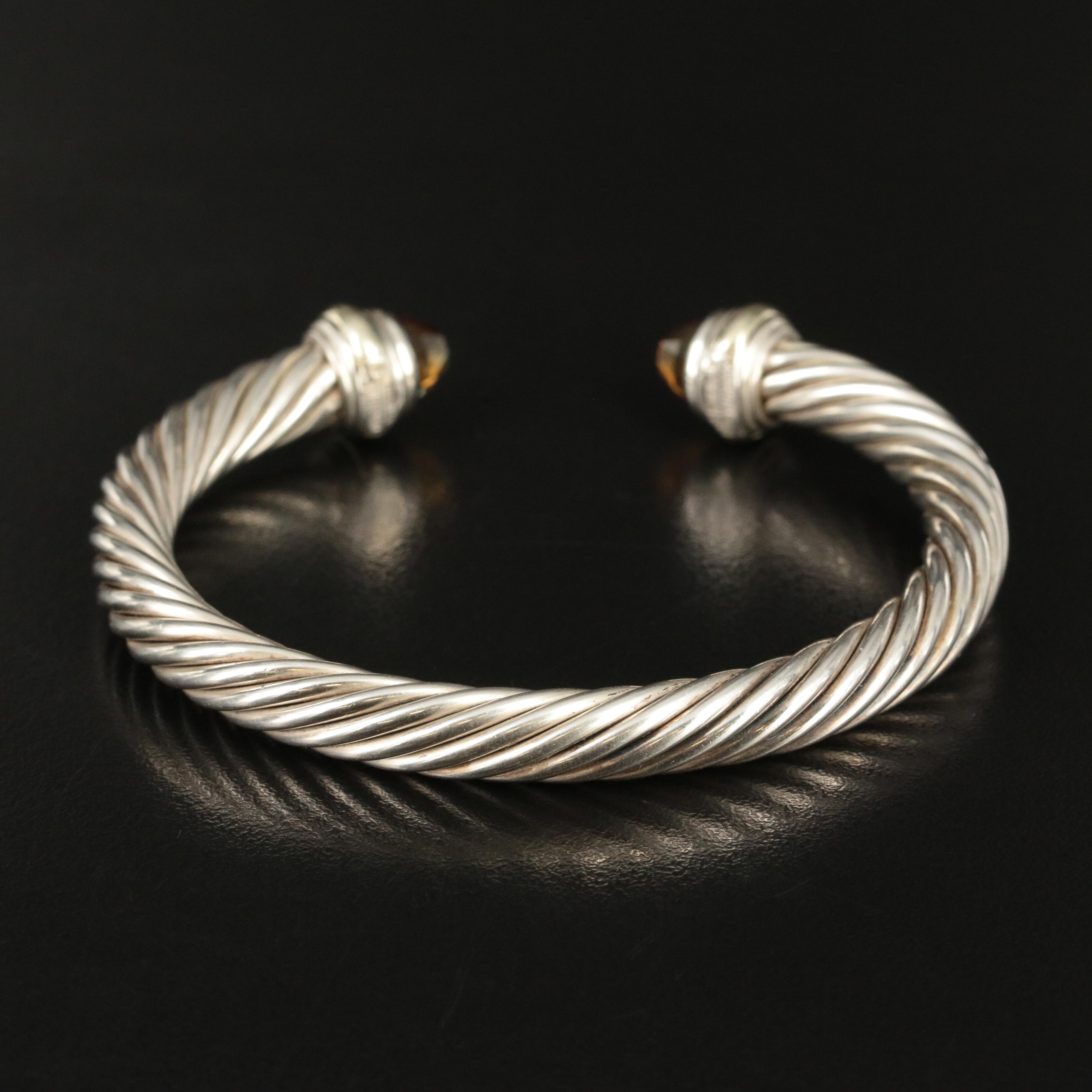 David Yurman "Cable Classic" Sterling Cuff and 14K with Citrine Terminals