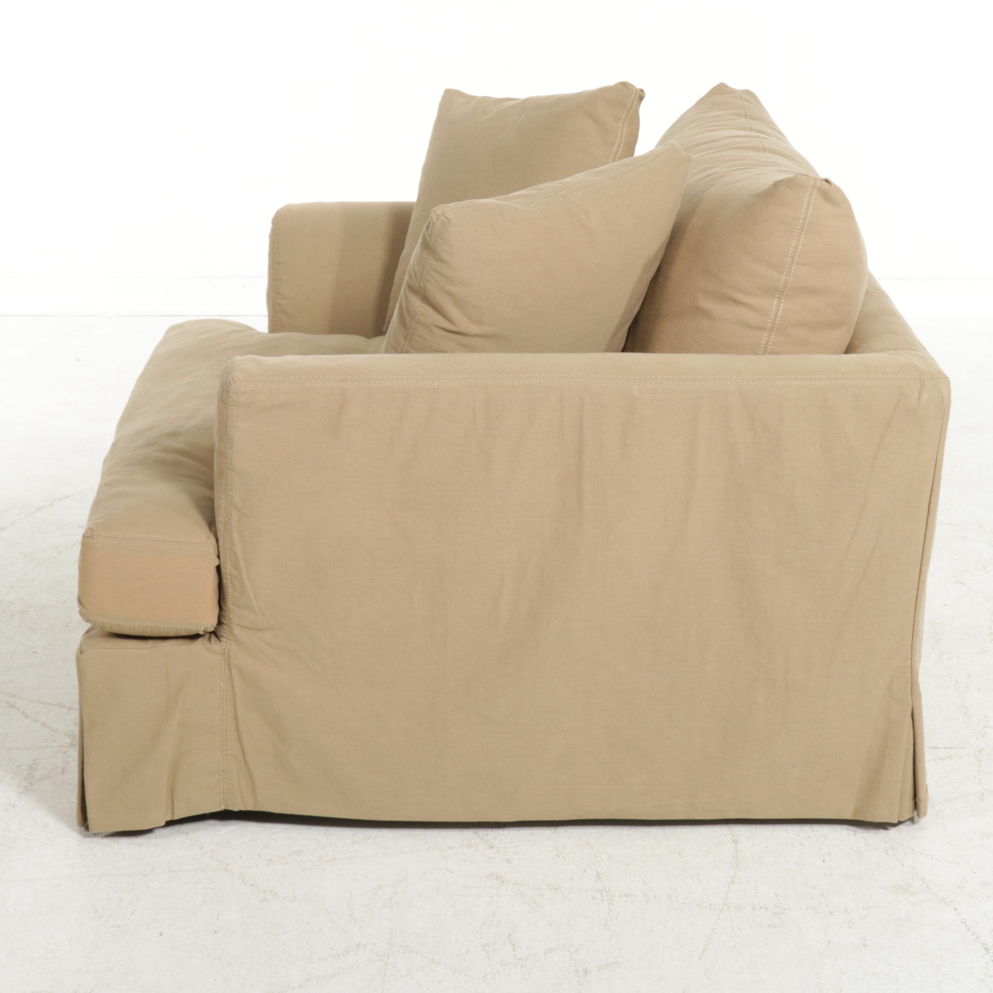 Contemporary Slipcovered Chair-and-a-Half with Throw Pillows