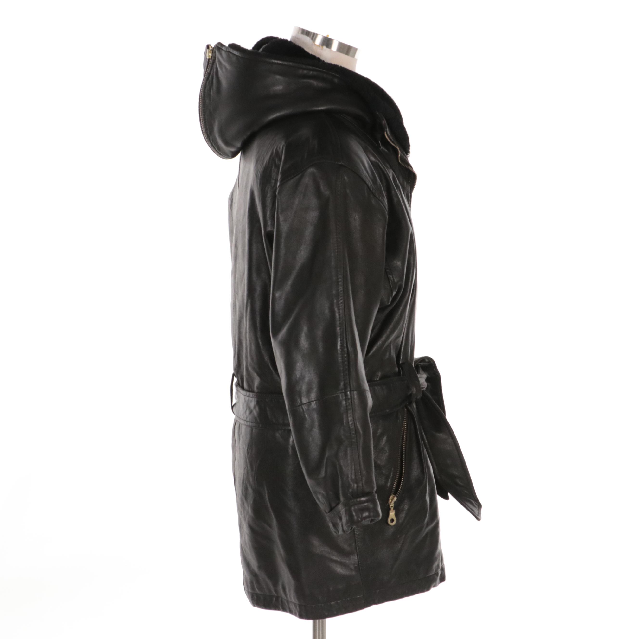 Andrew Marc New York Leather Zipper-Front Hooded Coat with Faux Shearling