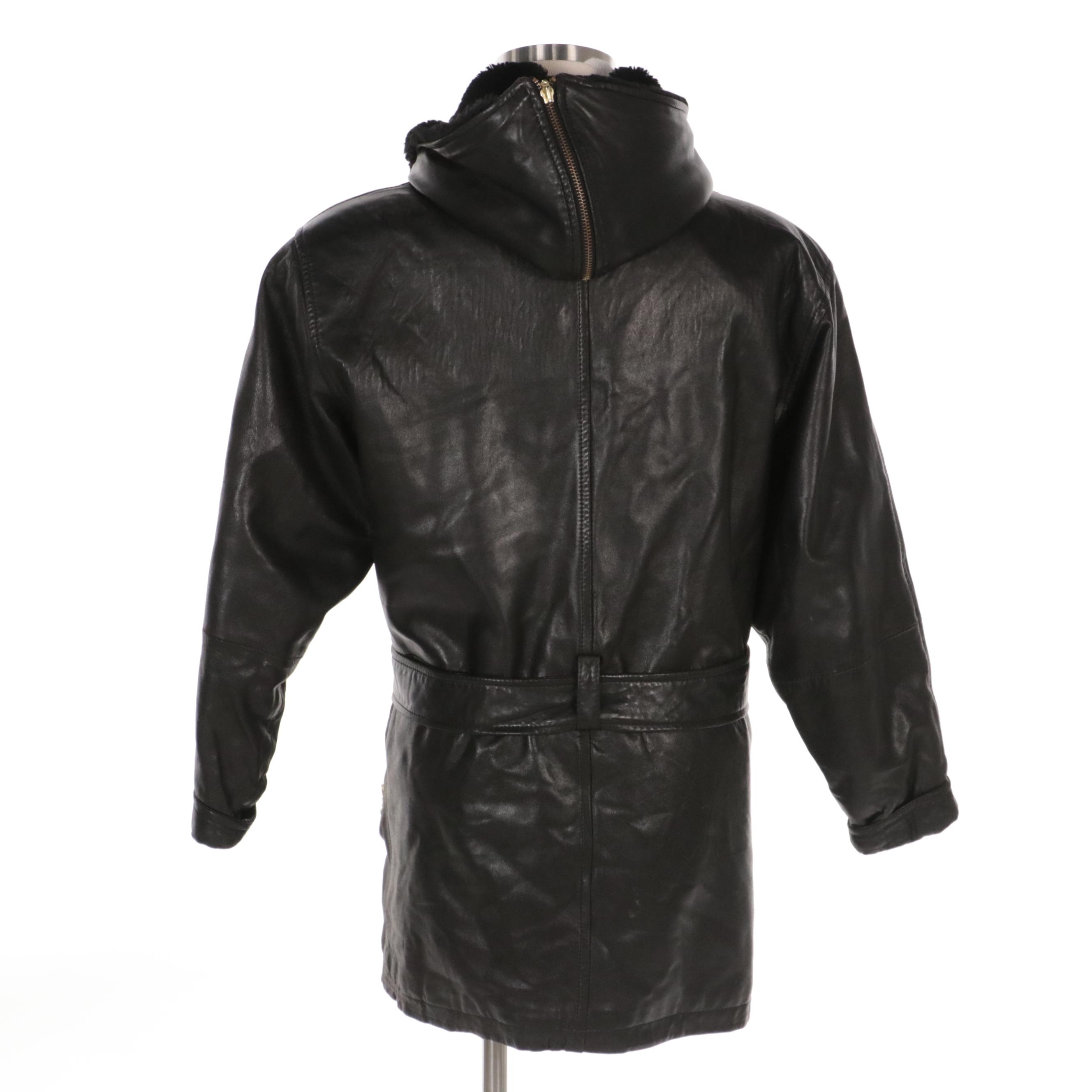 Andrew Marc New York Leather Zipper-Front Hooded Coat with Faux Shearling