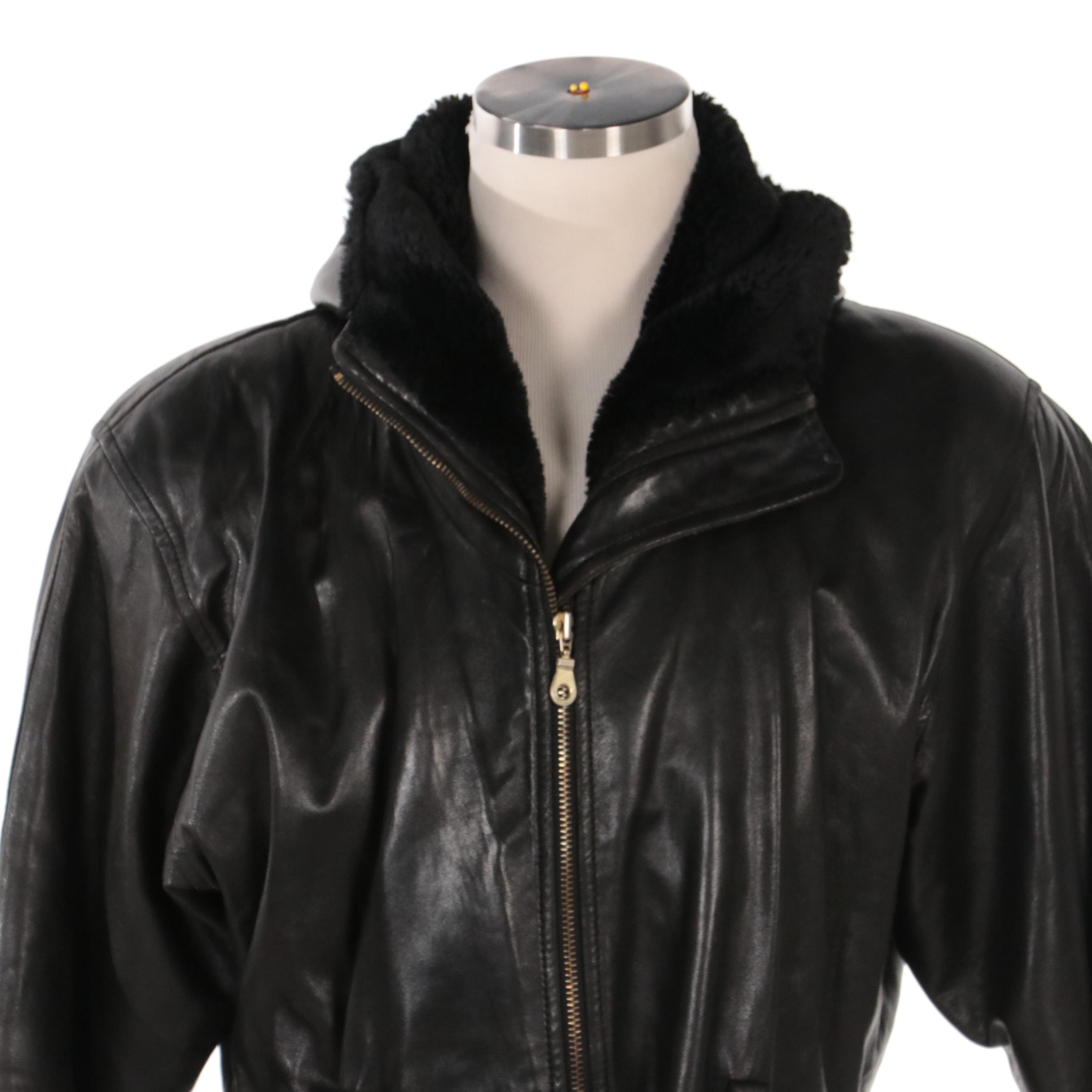 Andrew Marc New York Leather Zipper-Front Hooded Coat with Faux Shearling