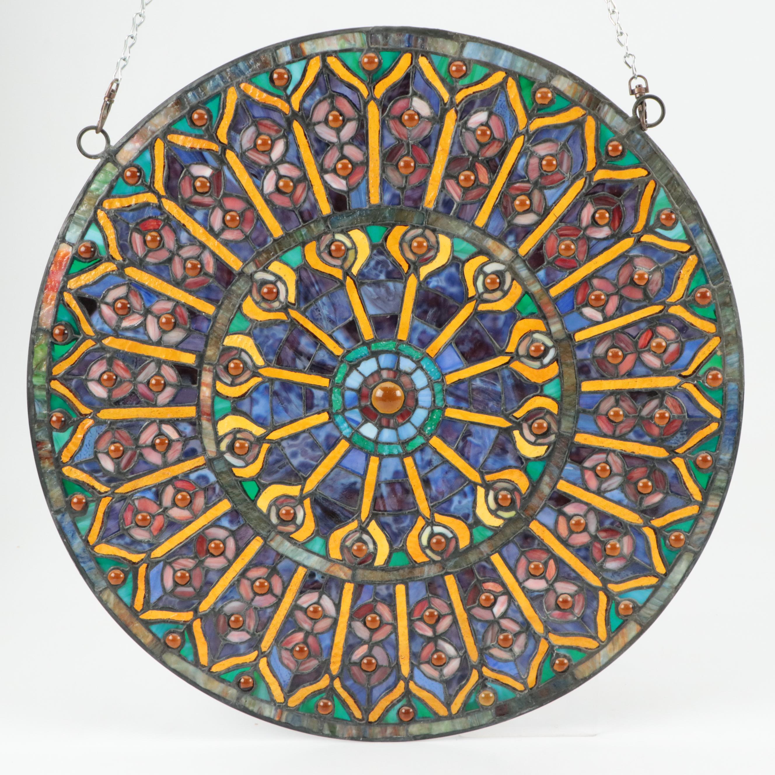 Hand-Crafted Stained and Slag Glass Rosette Sun Catcher