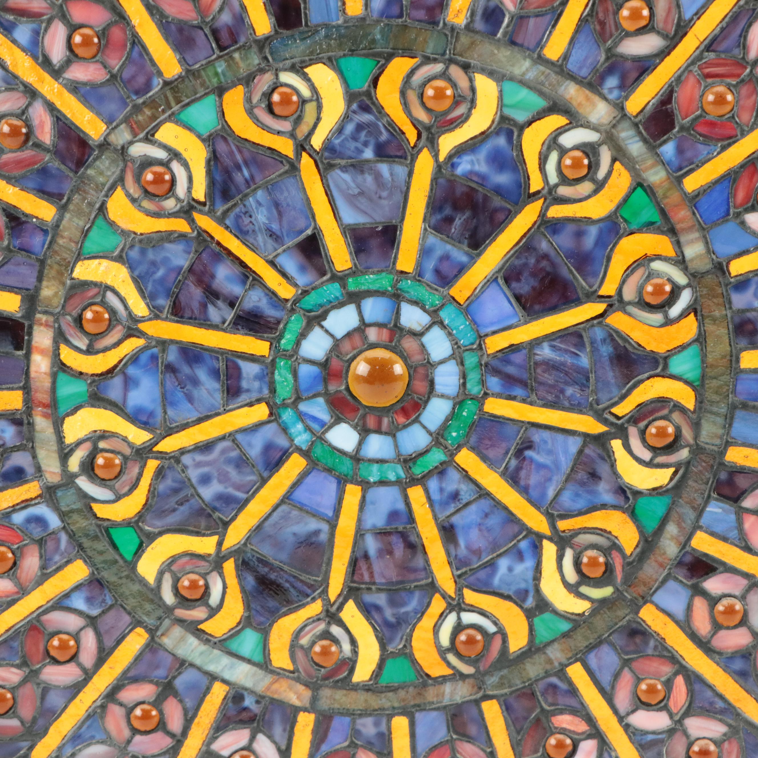 Hand-Crafted Stained and Slag Glass Rosette Sun Catcher