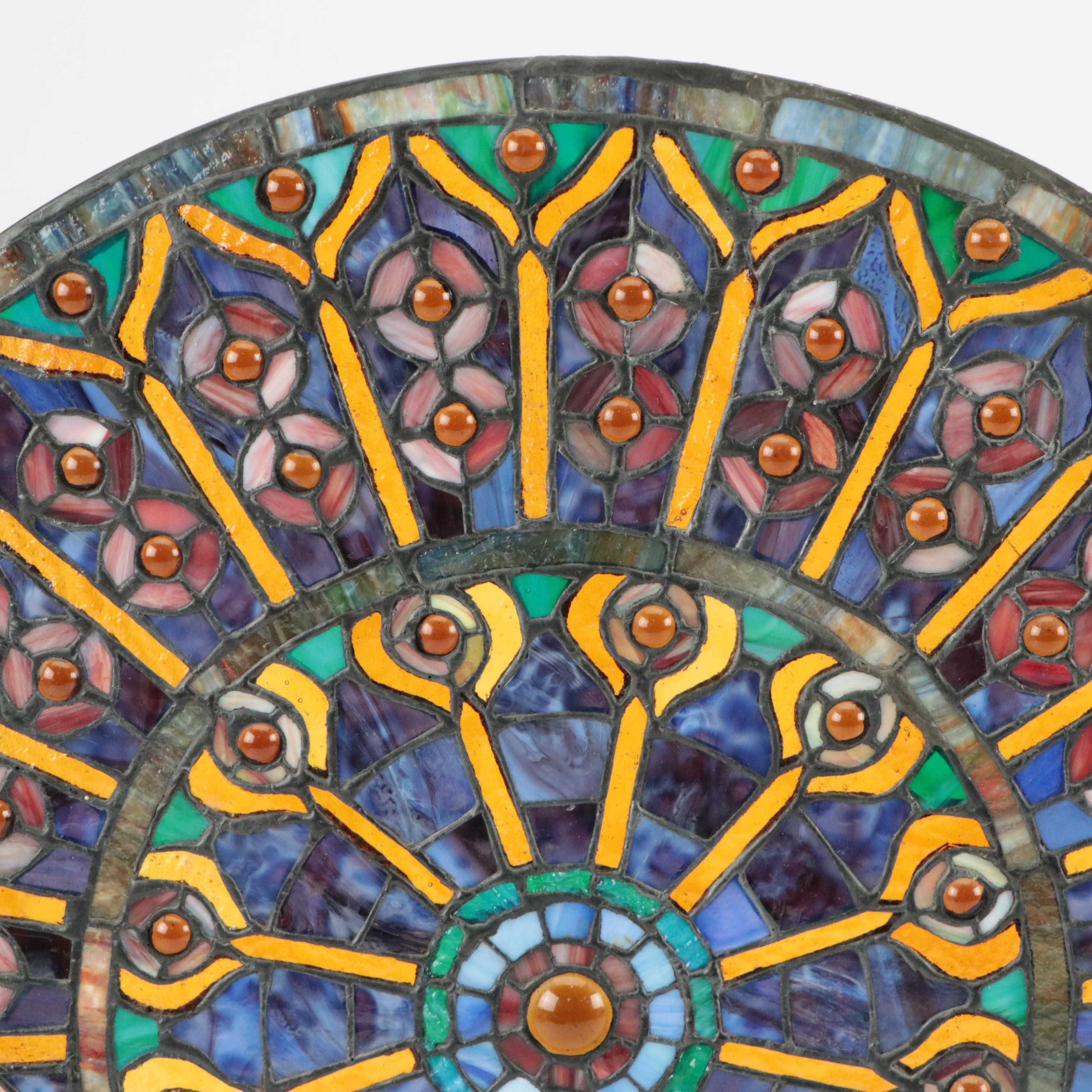 Hand-Crafted Stained and Slag Glass Rosette Sun Catcher