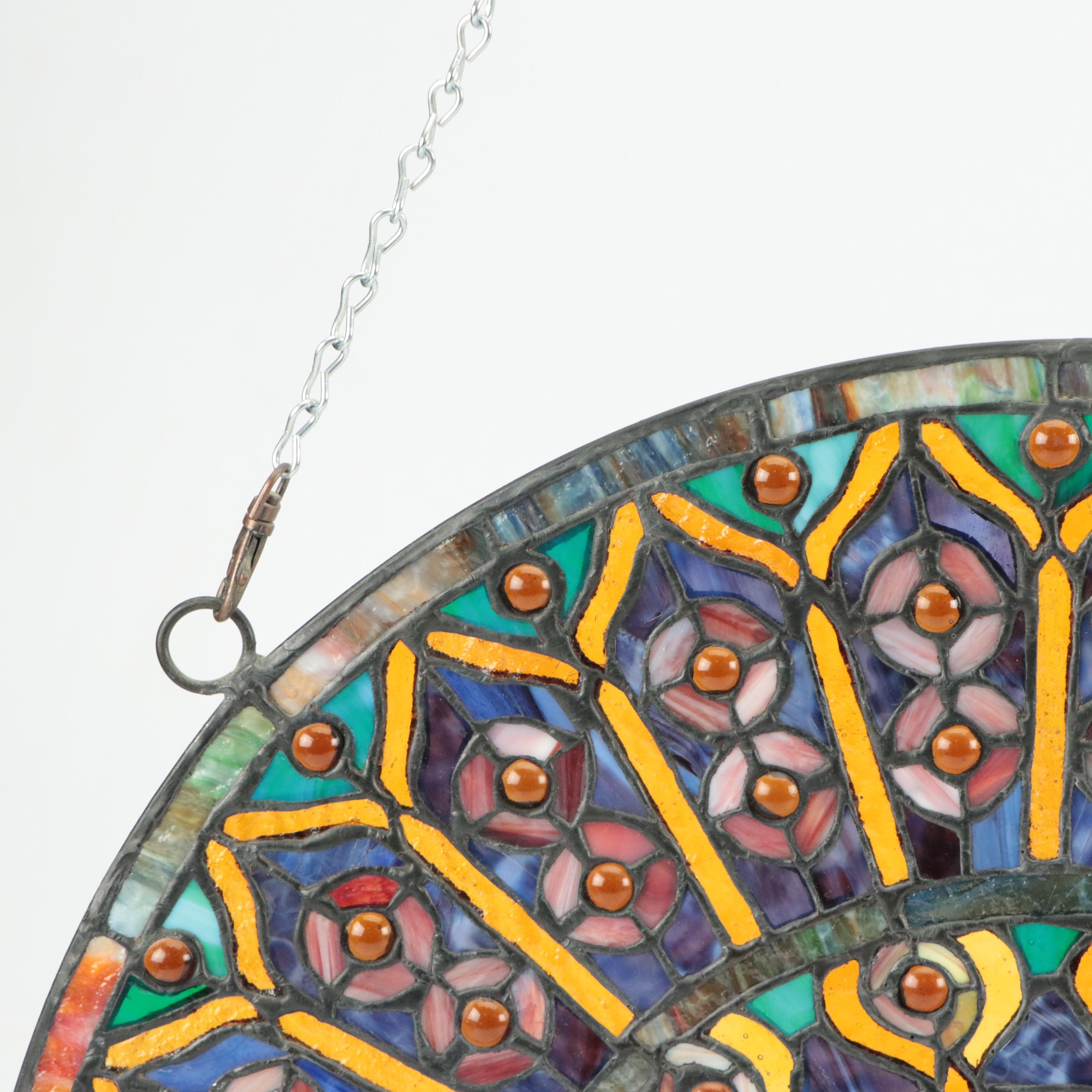 Hand-Crafted Stained and Slag Glass Rosette Sun Catcher