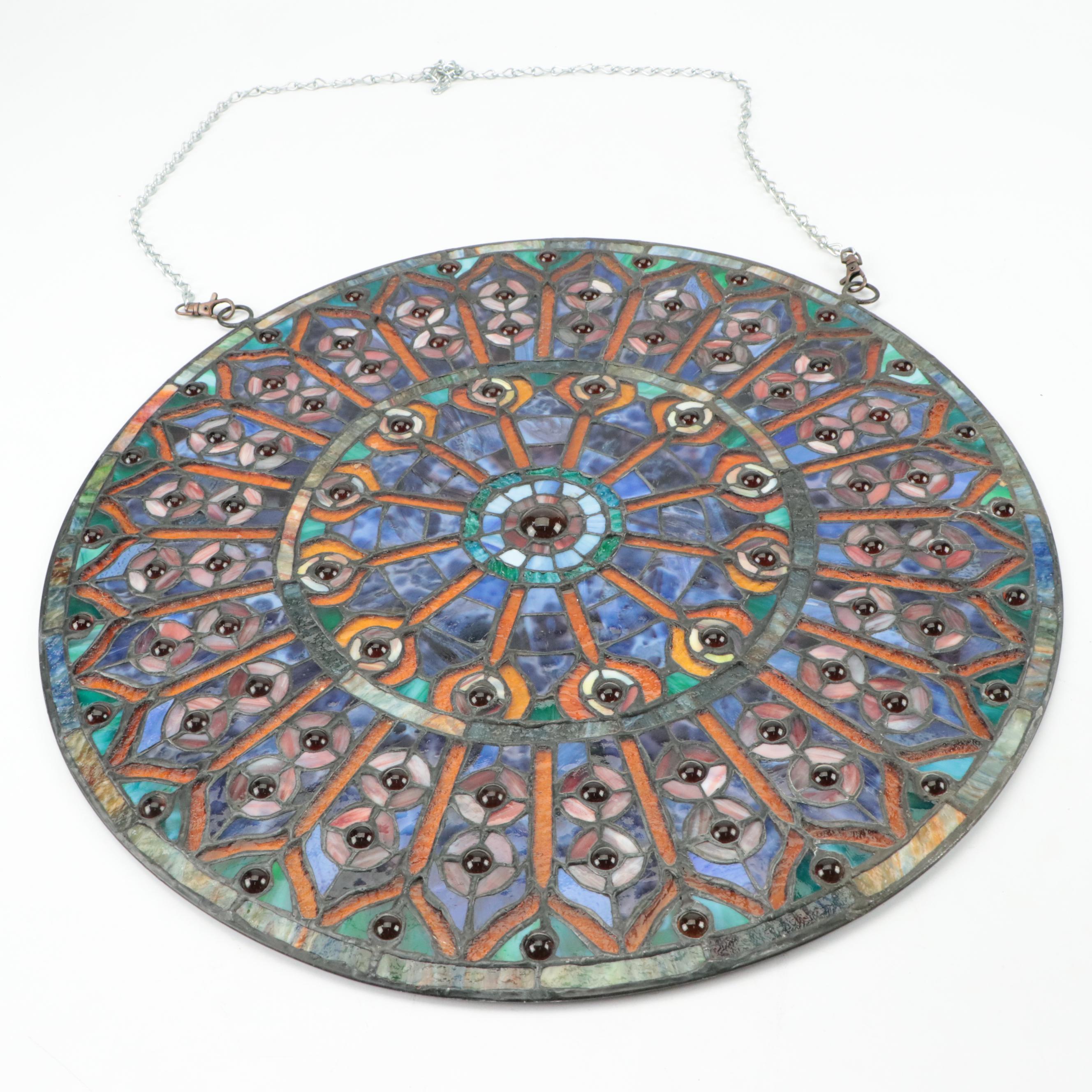 Hand-Crafted Stained and Slag Glass Rosette Sun Catcher