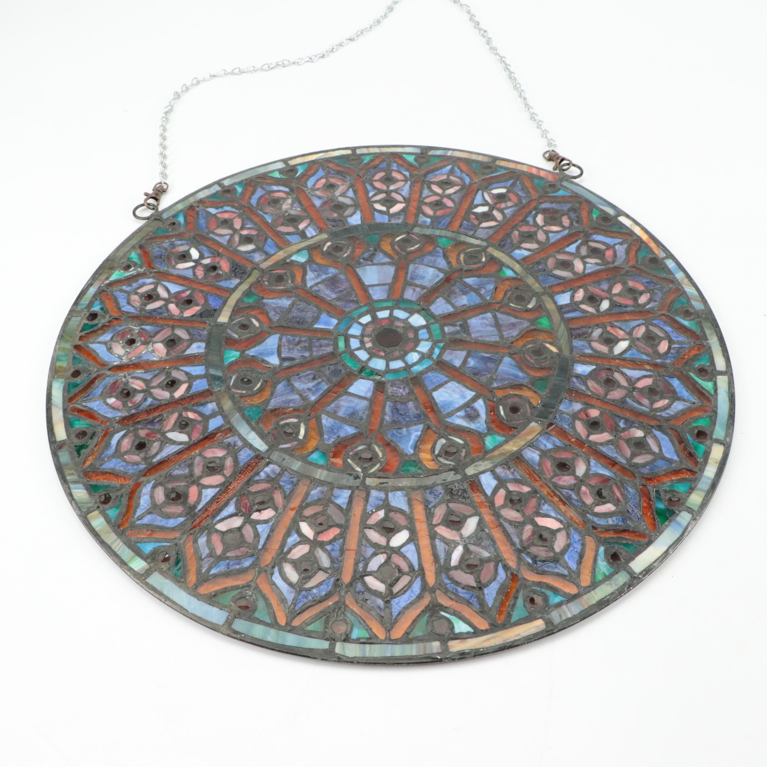 Hand-Crafted Stained and Slag Glass Rosette Sun Catcher