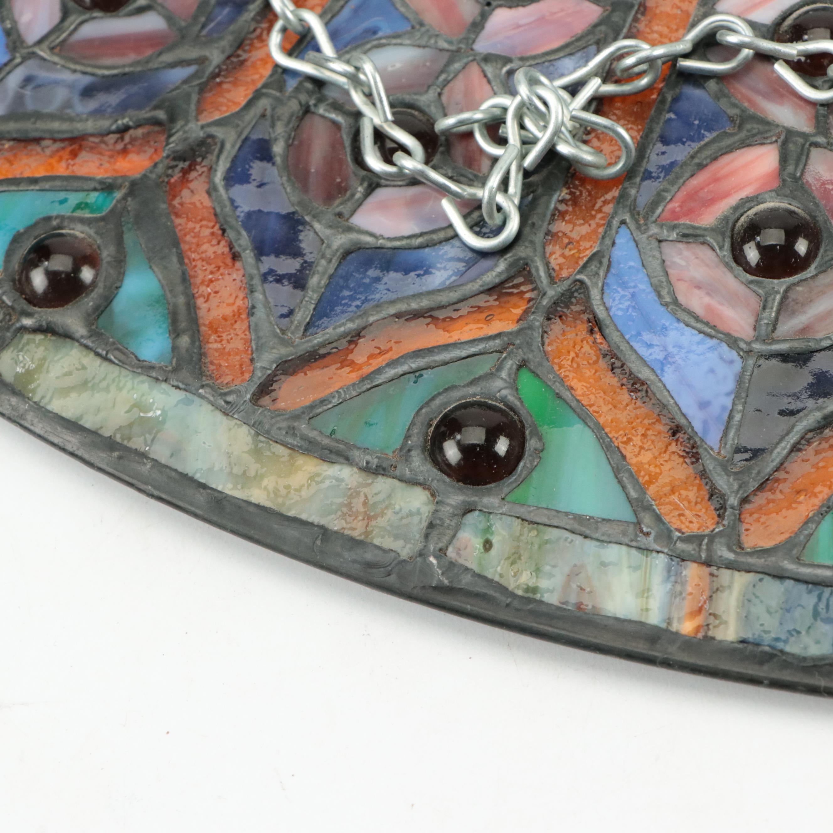 Hand-Crafted Stained and Slag Glass Rosette Sun Catcher