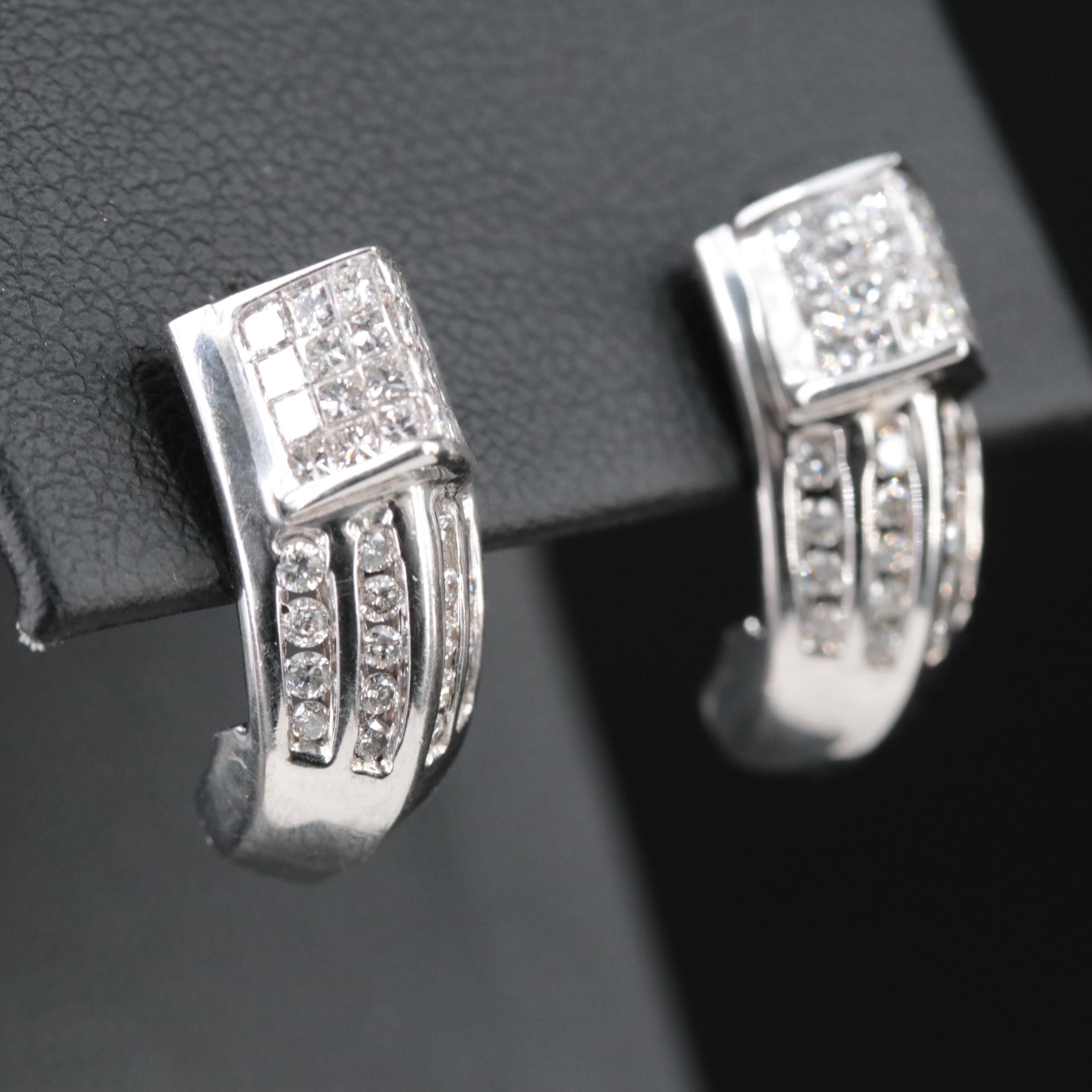 14K 1.51 CTW Diamond J Hoop Earrings