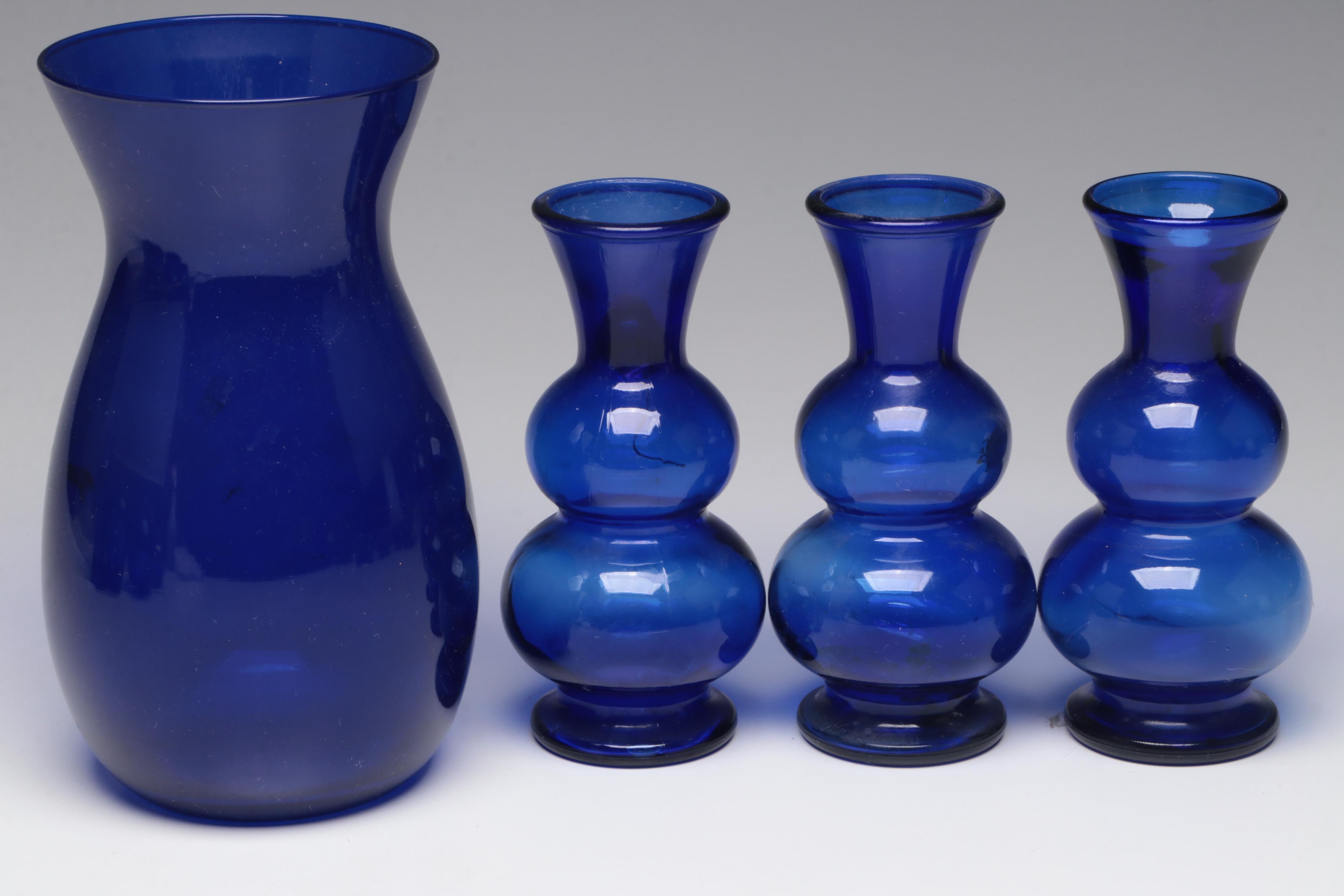 Fenton "848 Cobalt Blue" Candle Holders with Other Cobalt Glassware and Vases