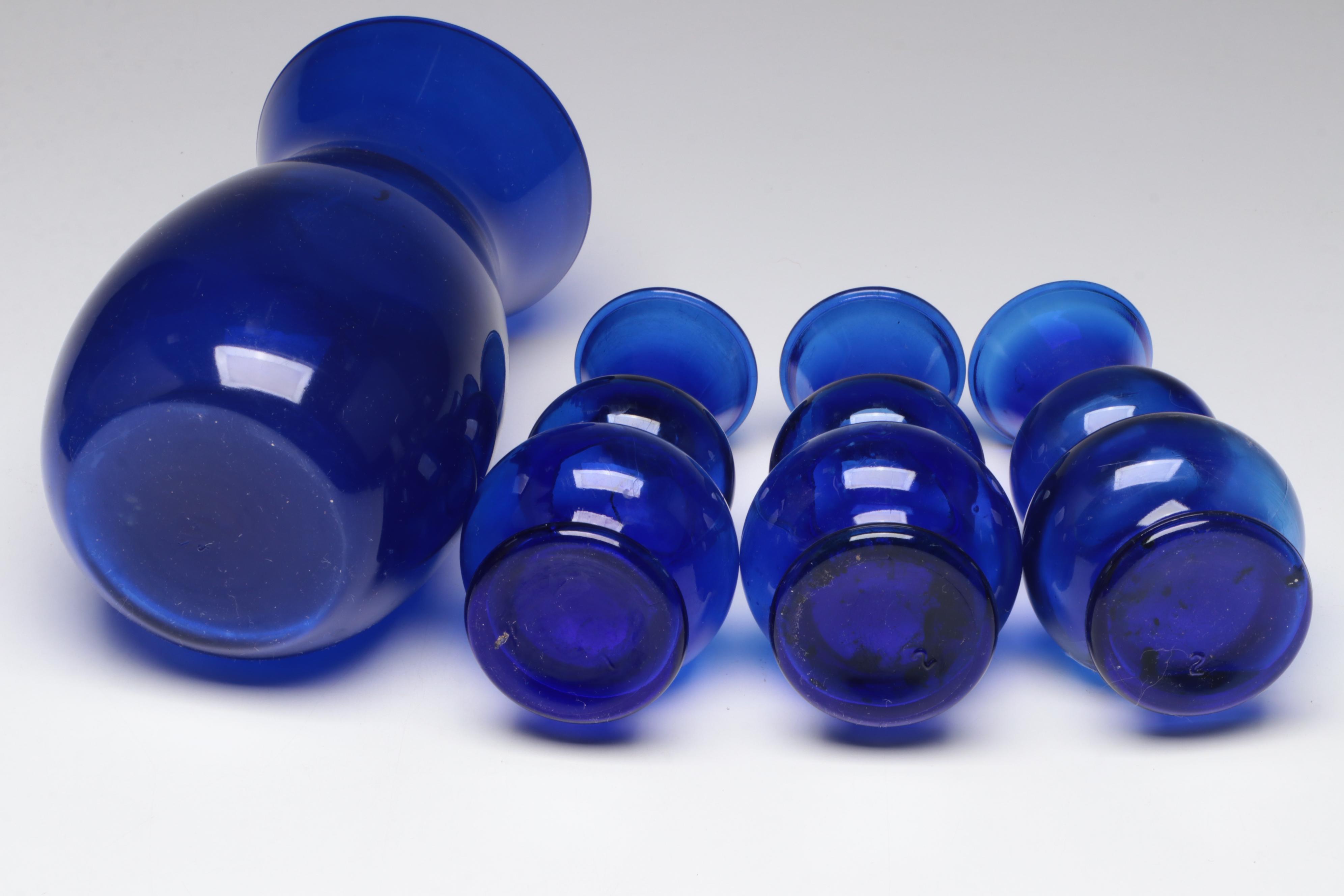 Fenton "848 Cobalt Blue" Candle Holders with Other Cobalt Glassware and Vases