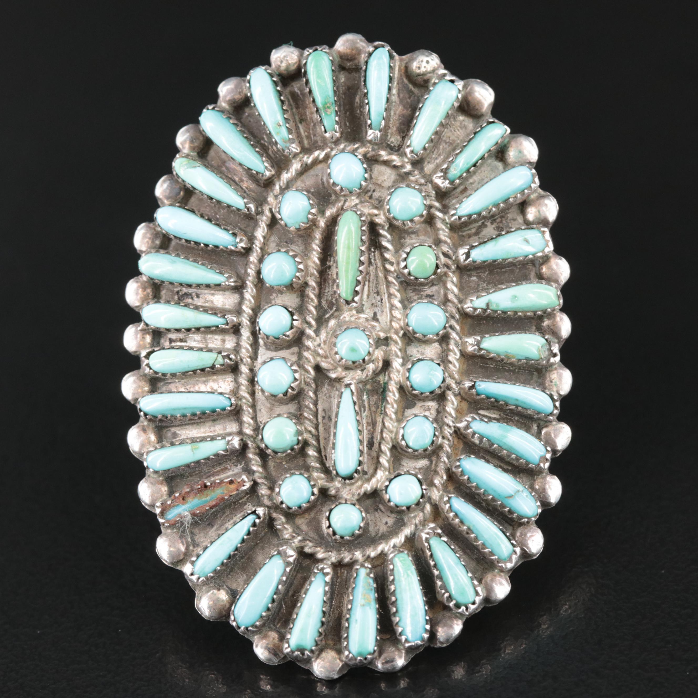 Don and Velma Dewa Zuni 850 Silver Turquoise Shield Ring