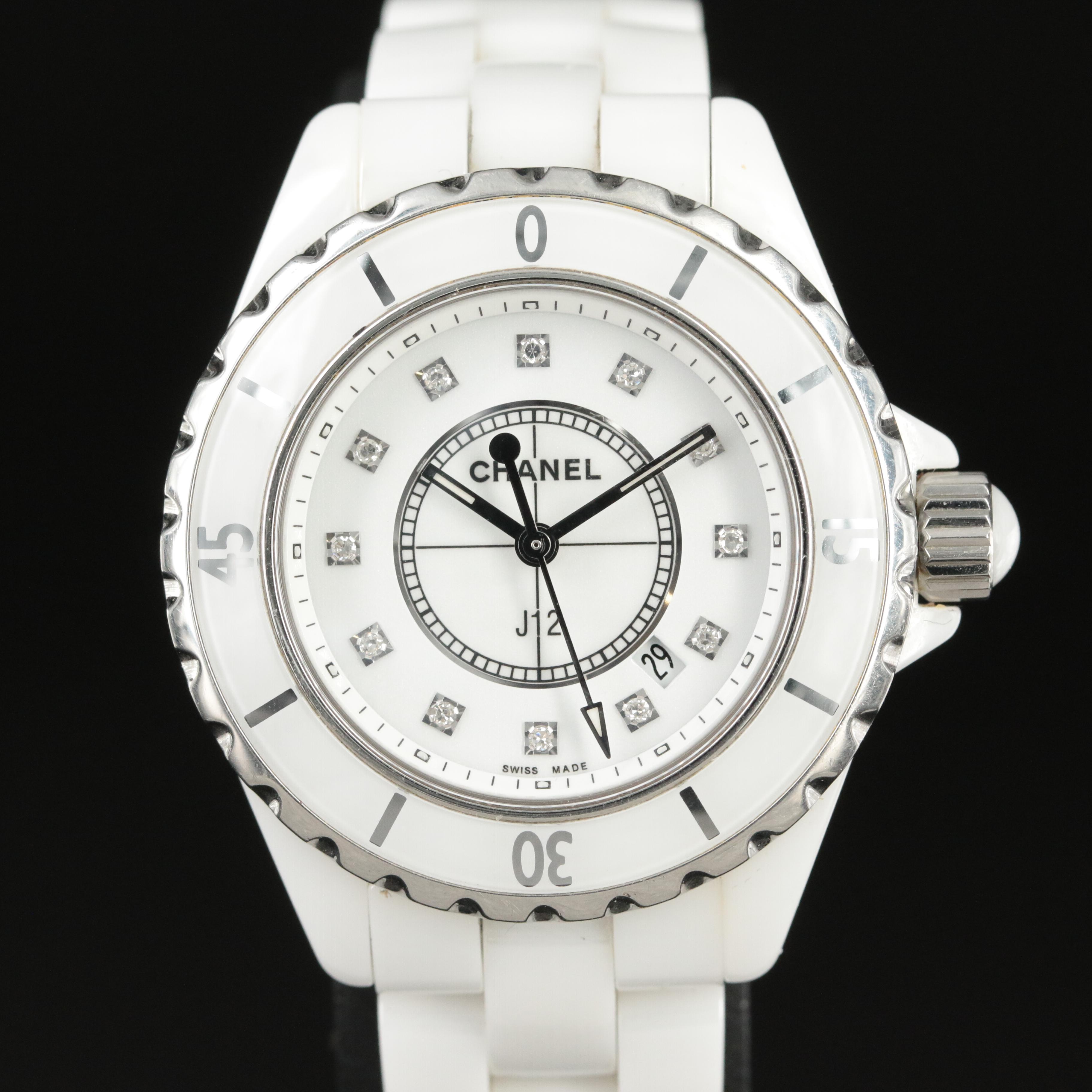 Chanel J12 Diamond Dial, Ceramic Case Quartz Watch