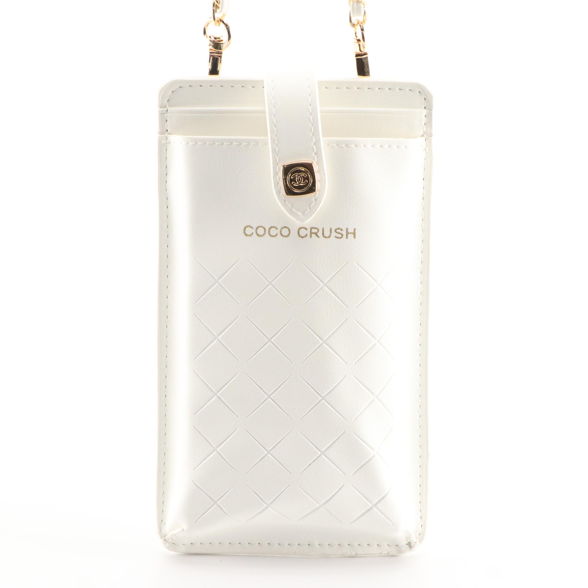 Chanel White Coco Crush Phone Case Crossbody with Interwoven Chain Strap