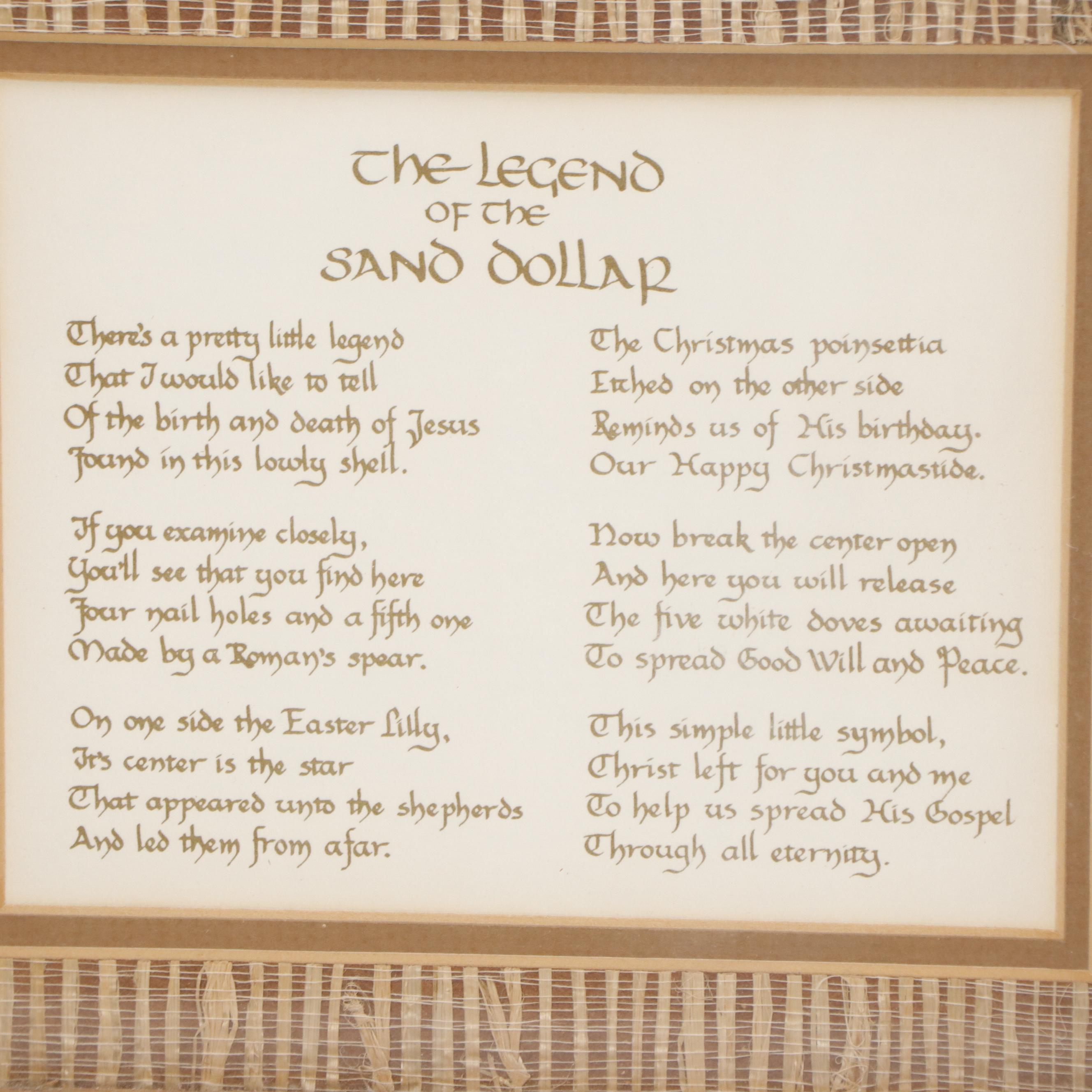 "The Legend of the Sand Dollar" Mounted Sand Dollar with Poem