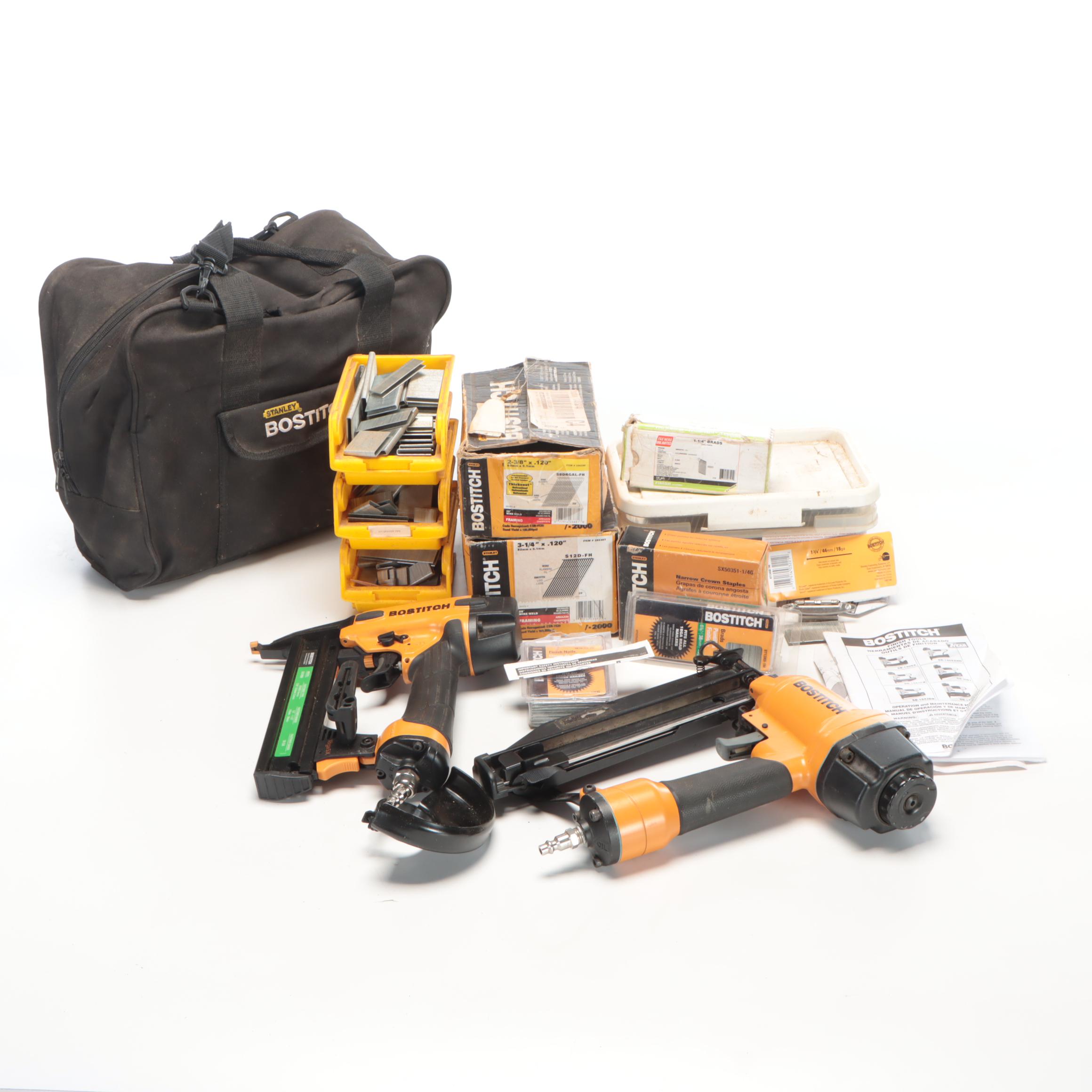 Bostitch Pneumatic Finish Nail and Staple Guns with Nails, Staples and Case