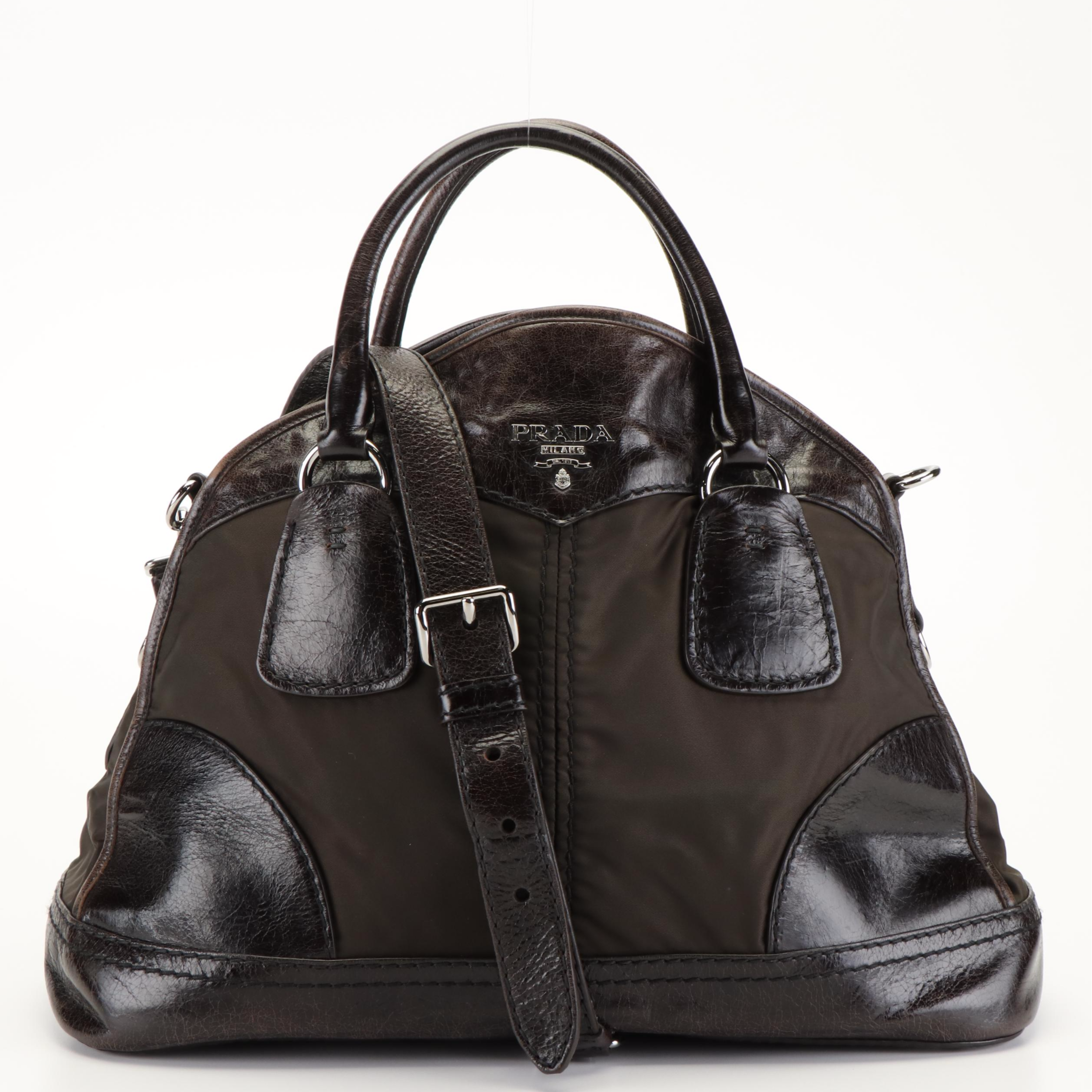 Prada Tessuto Nylon Vitello Leather Shine Dome Satchel