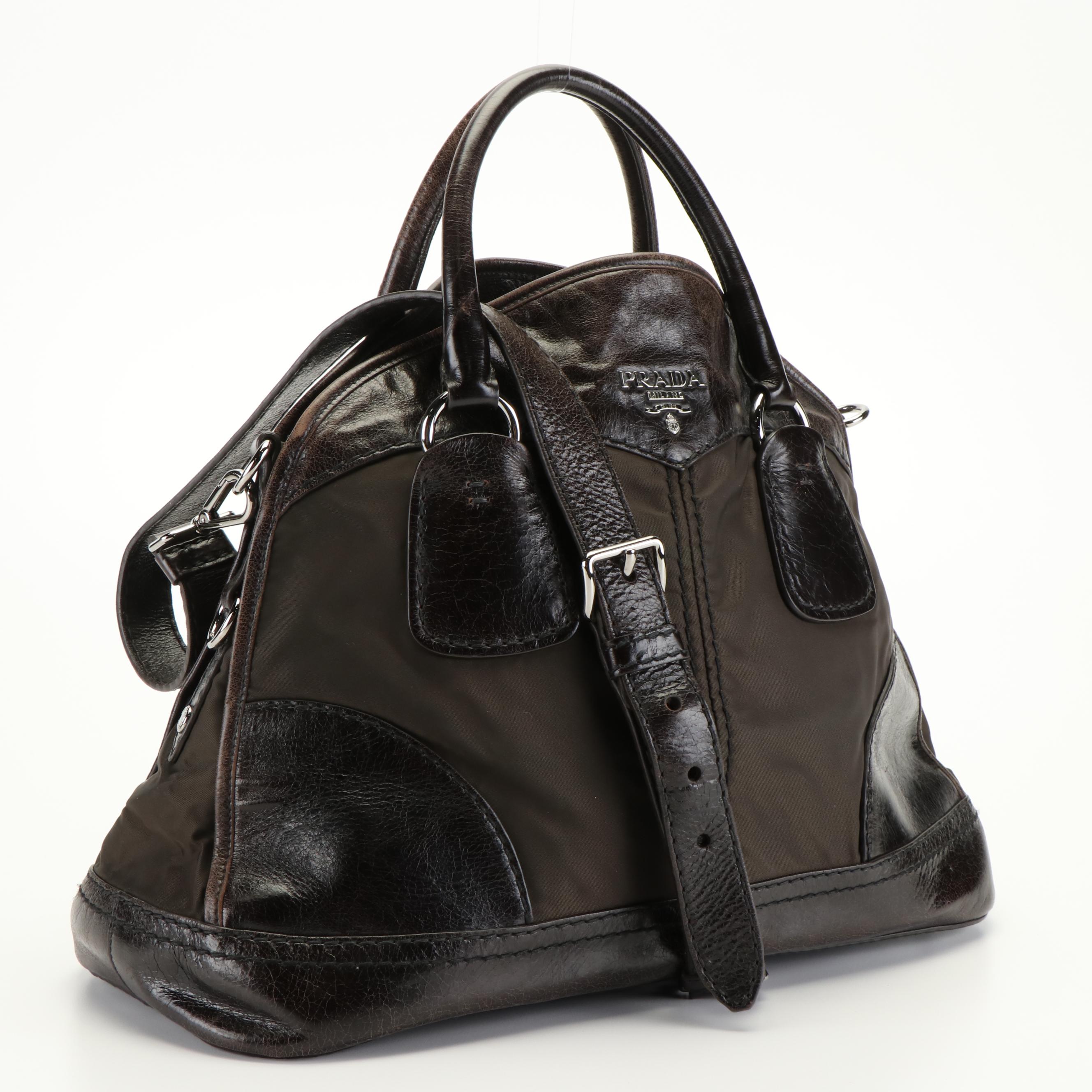Prada Tessuto Nylon Vitello Leather Shine Dome Satchel