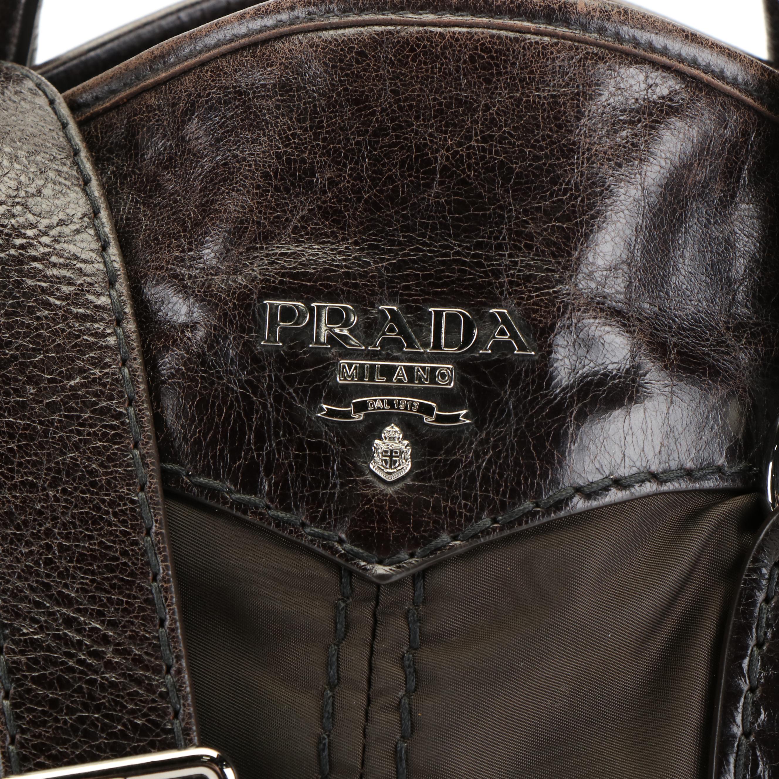 Prada Tessuto Nylon Vitello Leather Shine Dome Satchel