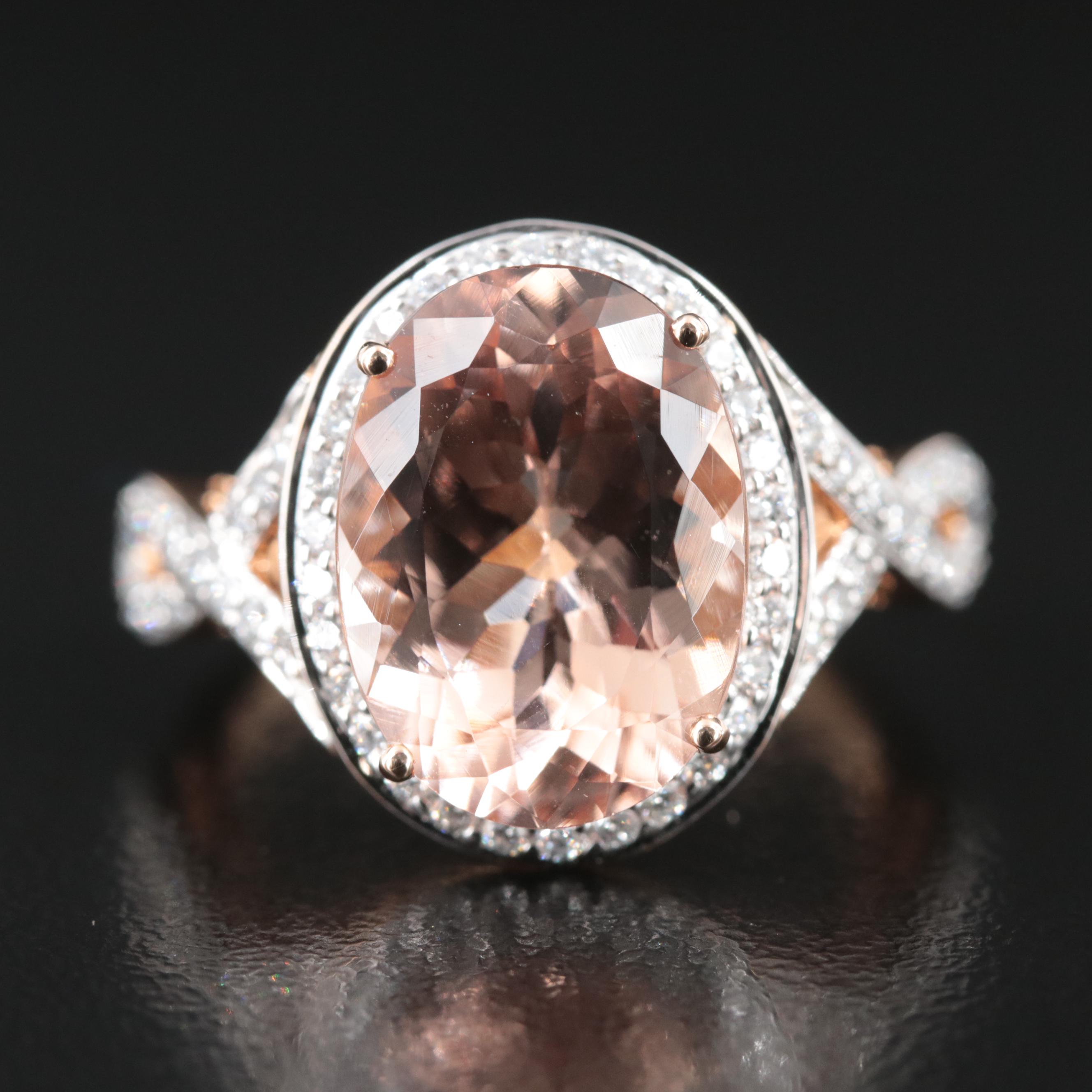 18K Rose Gold Morganite and 0.48 CTW Diamond Ring