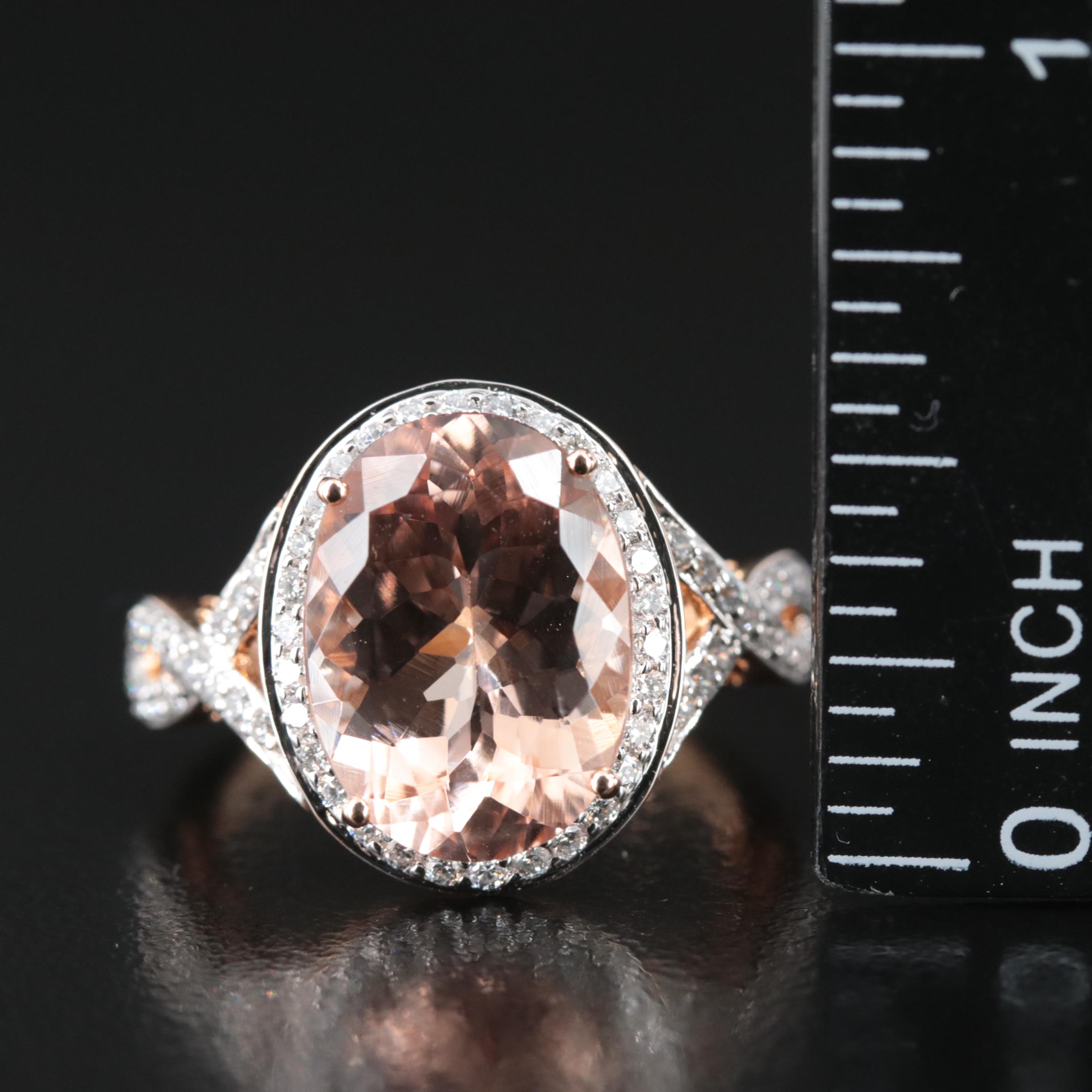 18K Rose Gold Morganite and 0.48 CTW Diamond Ring