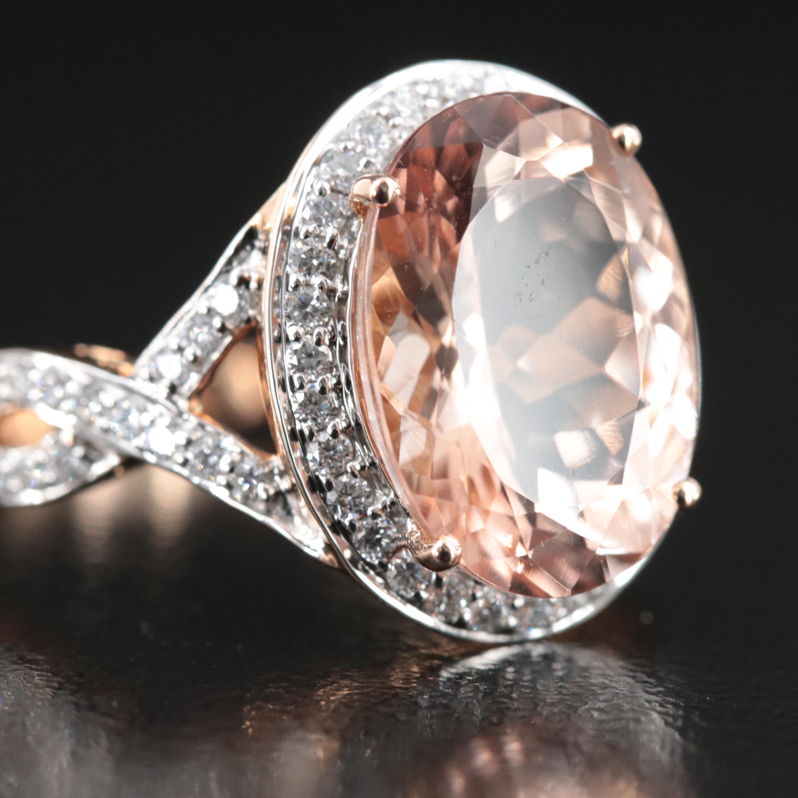 18K Rose Gold Morganite and 0.48 CTW Diamond Ring