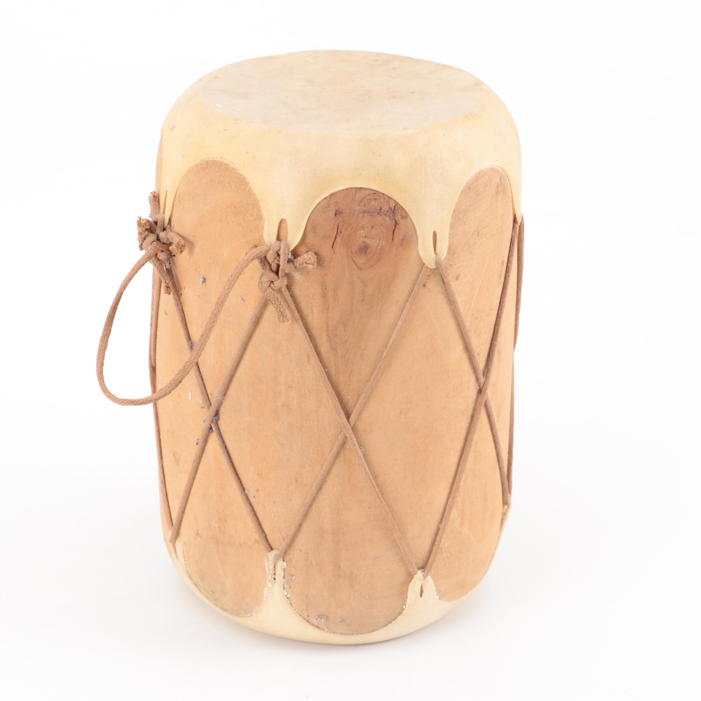 Autographed and More Remo Drum Heads With Hide Covered Wooden Drum