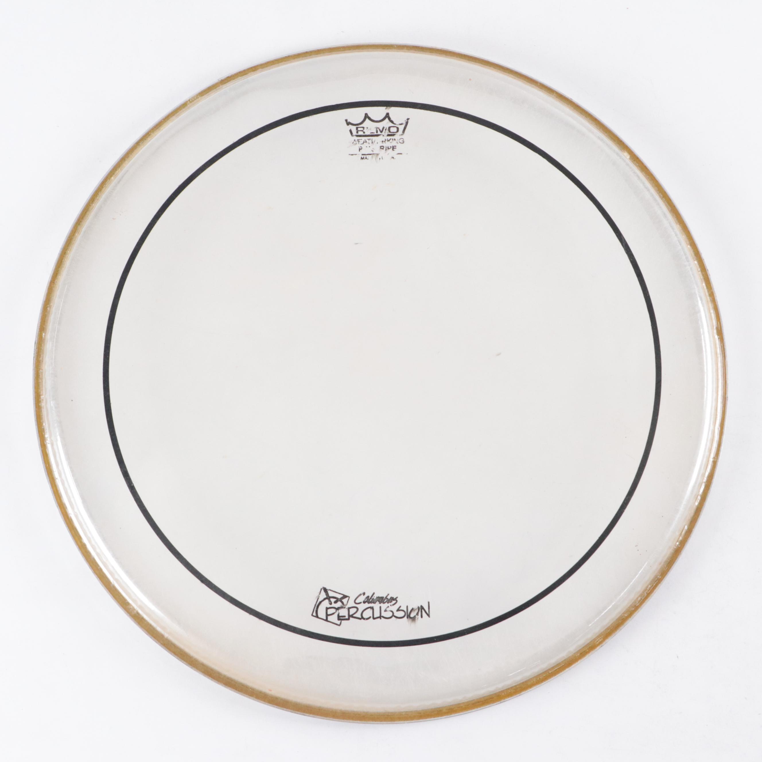 Autographed and More Remo Drum Heads With Hide Covered Wooden Drum