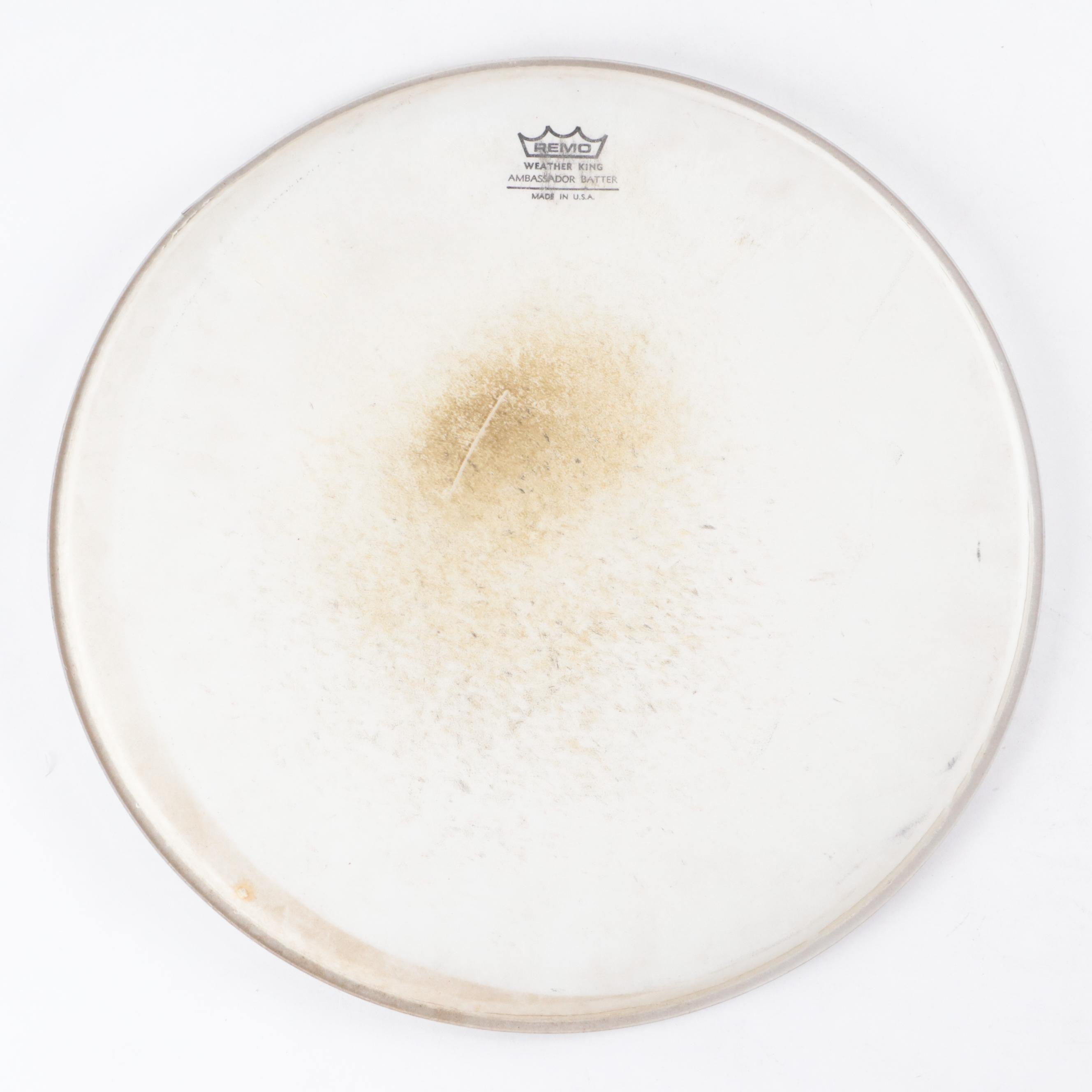 Autographed and More Remo Drum Heads With Hide Covered Wooden Drum